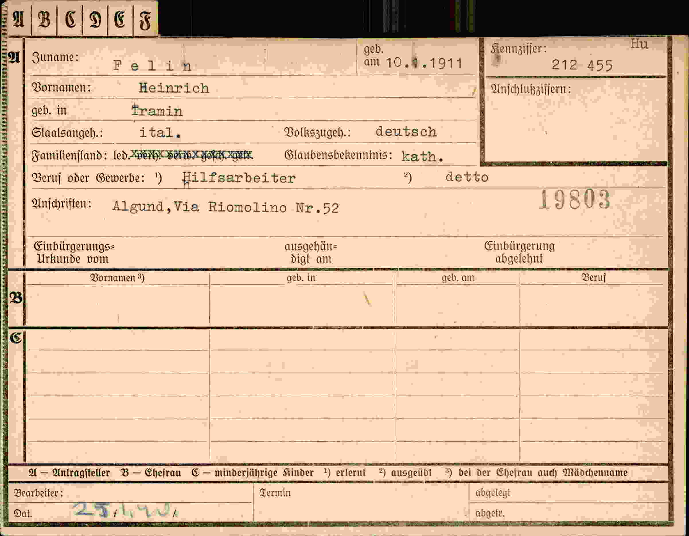 Dokument für Heinrich Felin