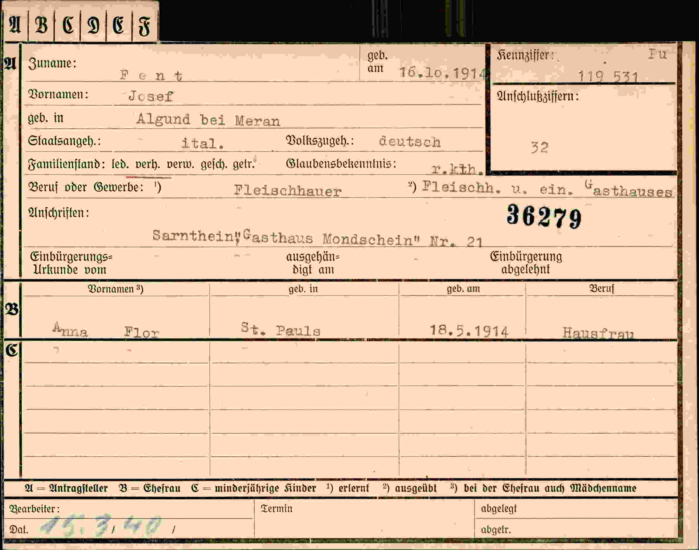 Dokument für Josef Fent