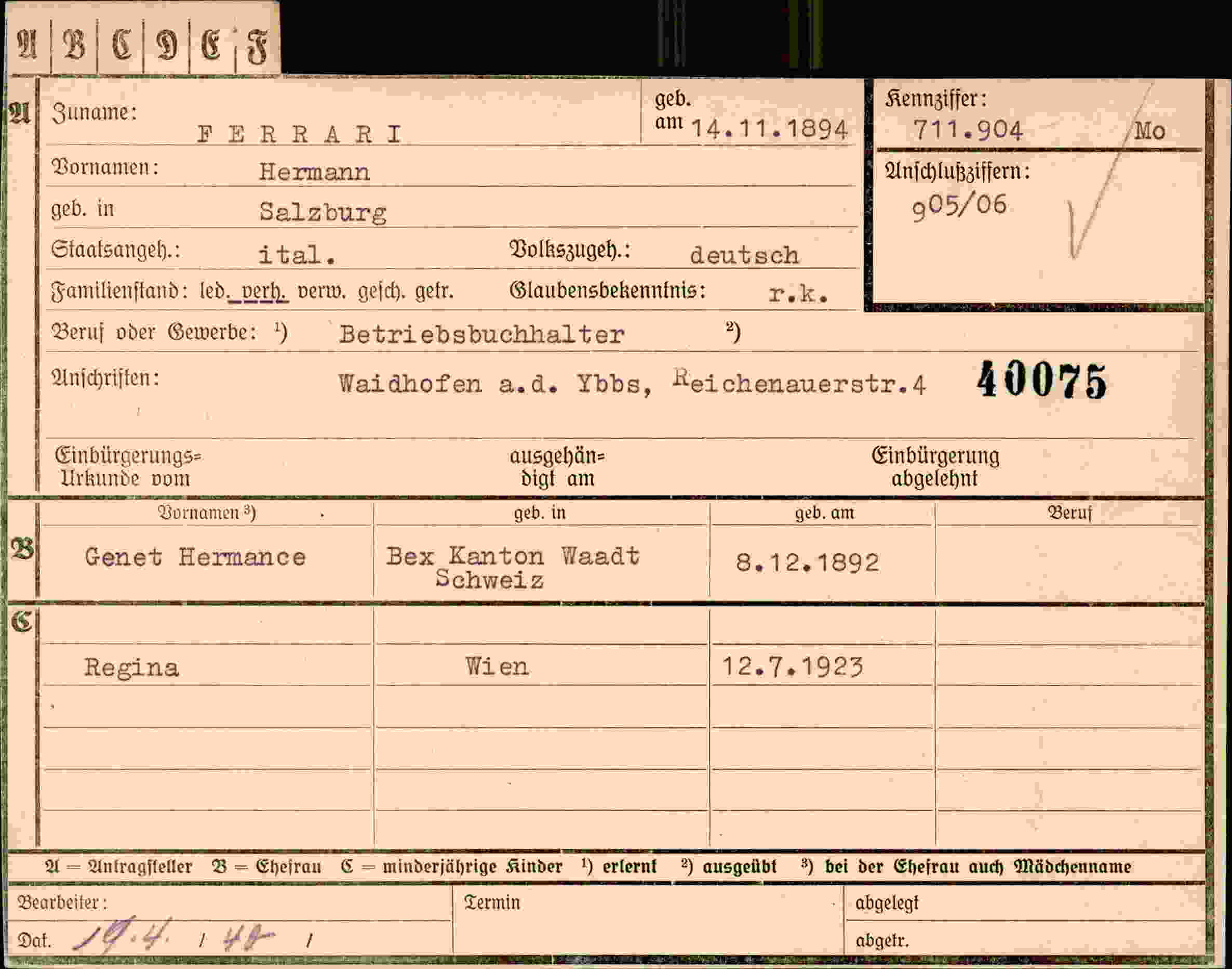 Vorderseite des Dokuments