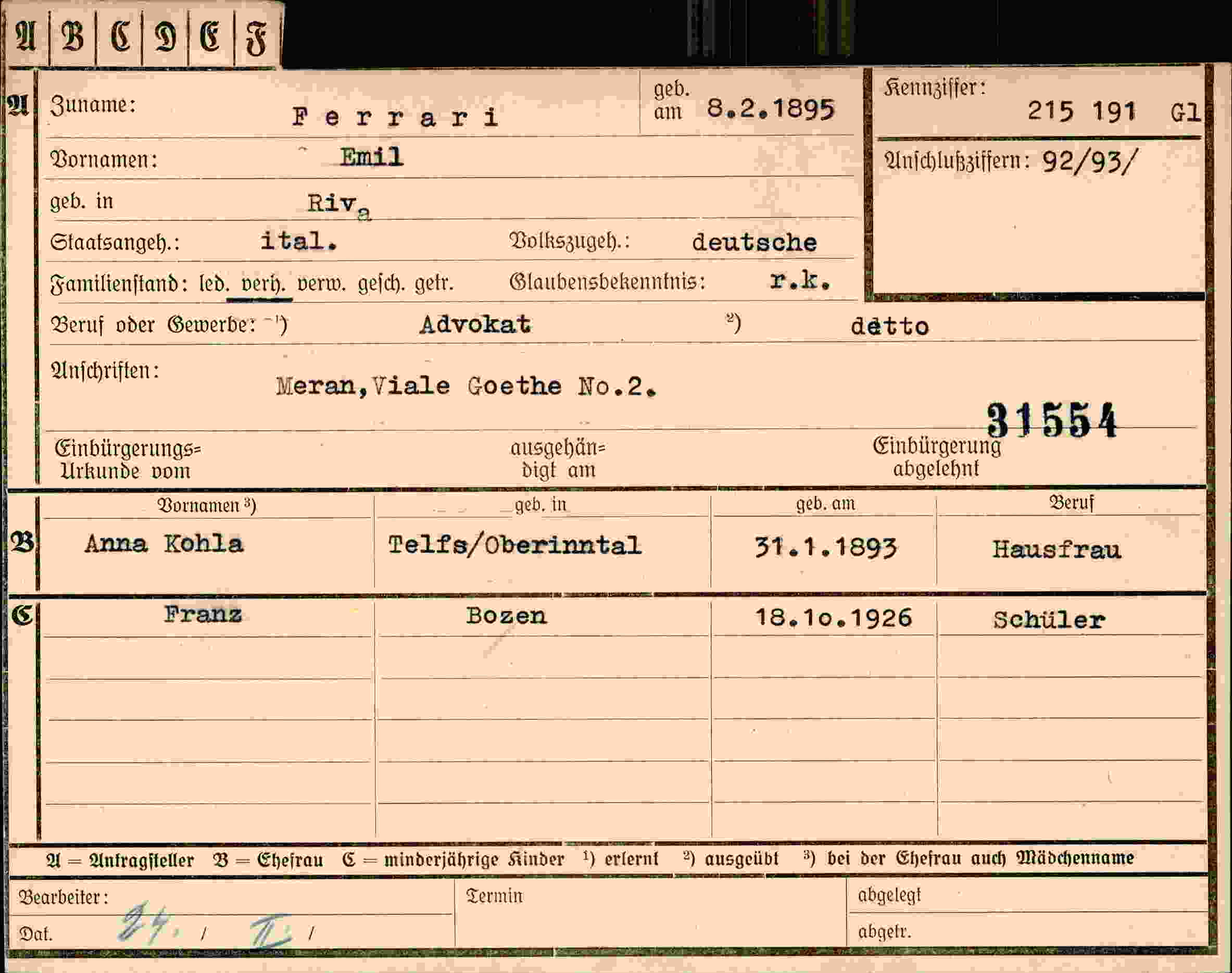 Dokument für Emil Ferrari