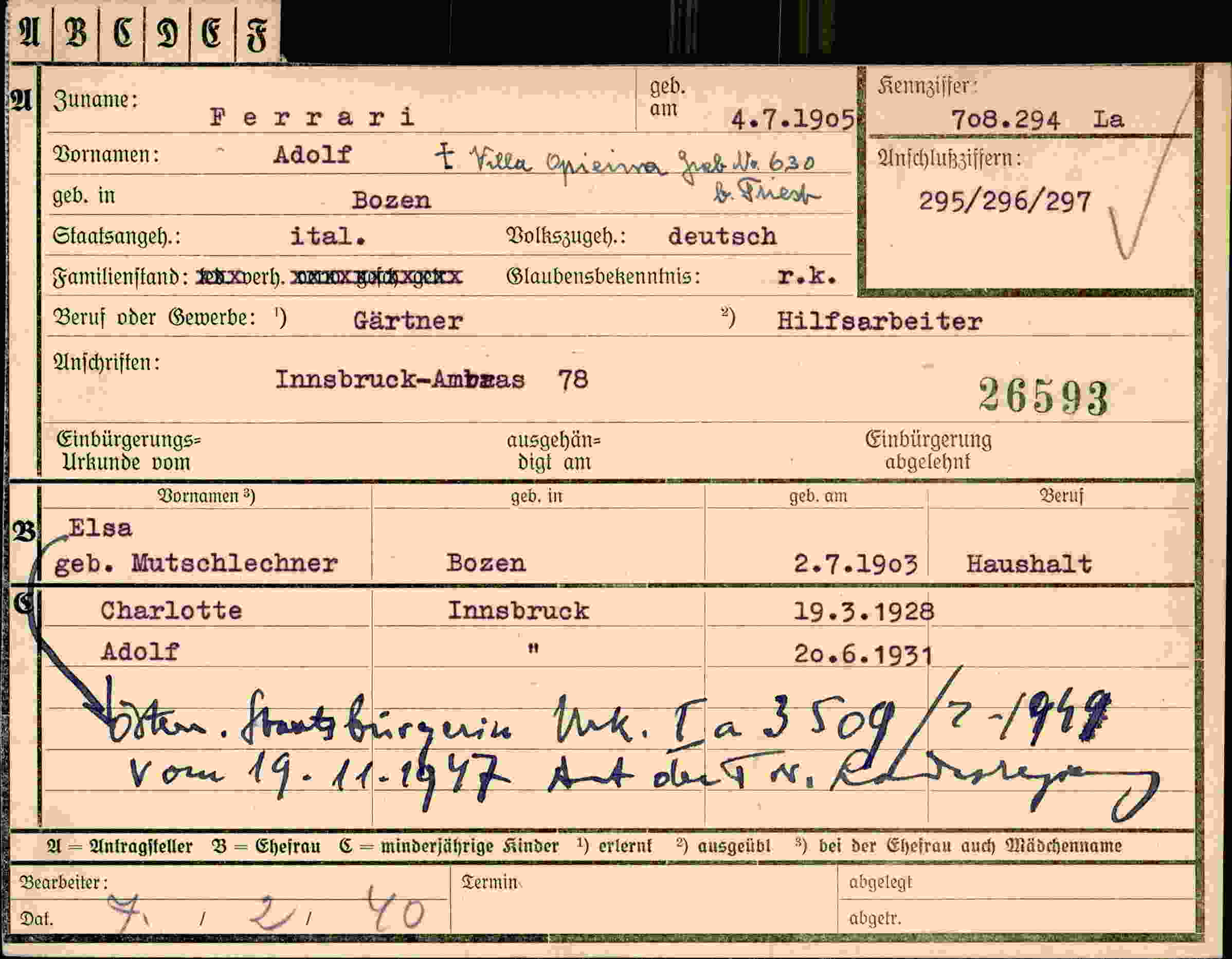 Dokument für Adolf Ferrari