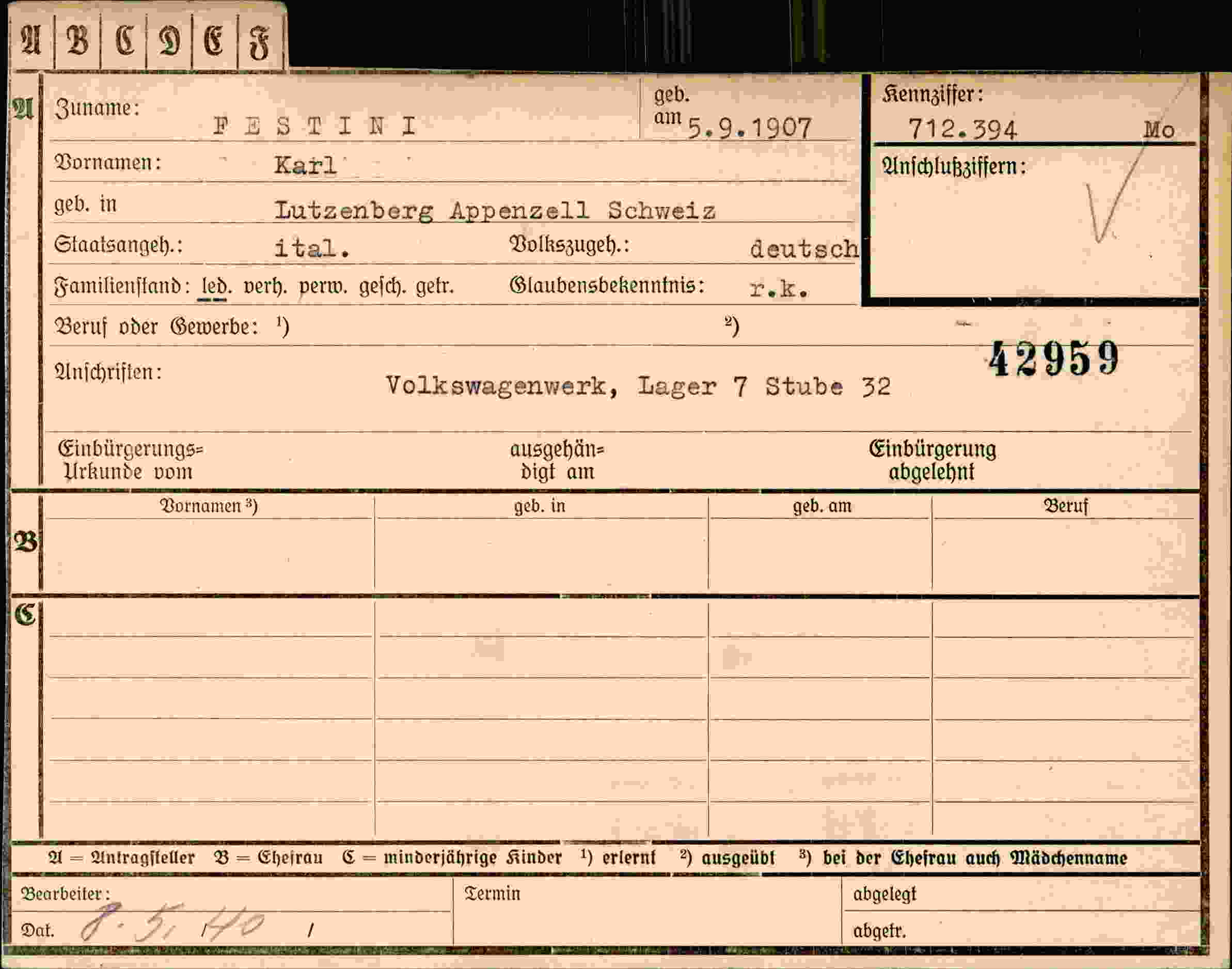 Dokument für Karl Festini