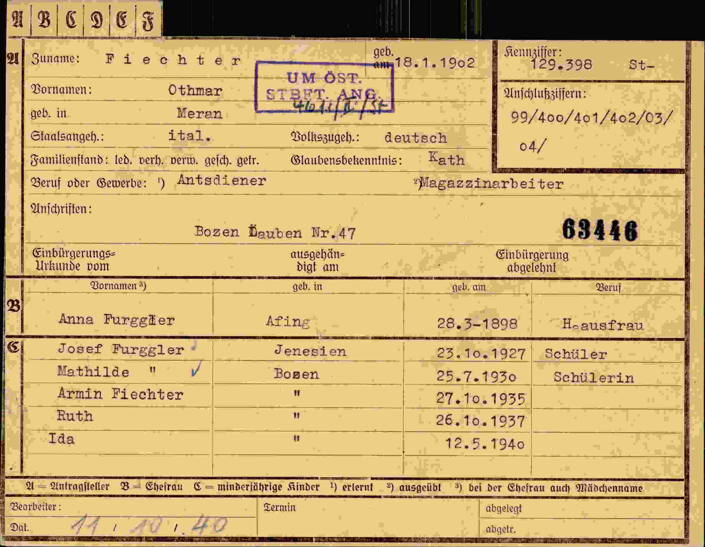 Dokument für Othmar Fiechter
