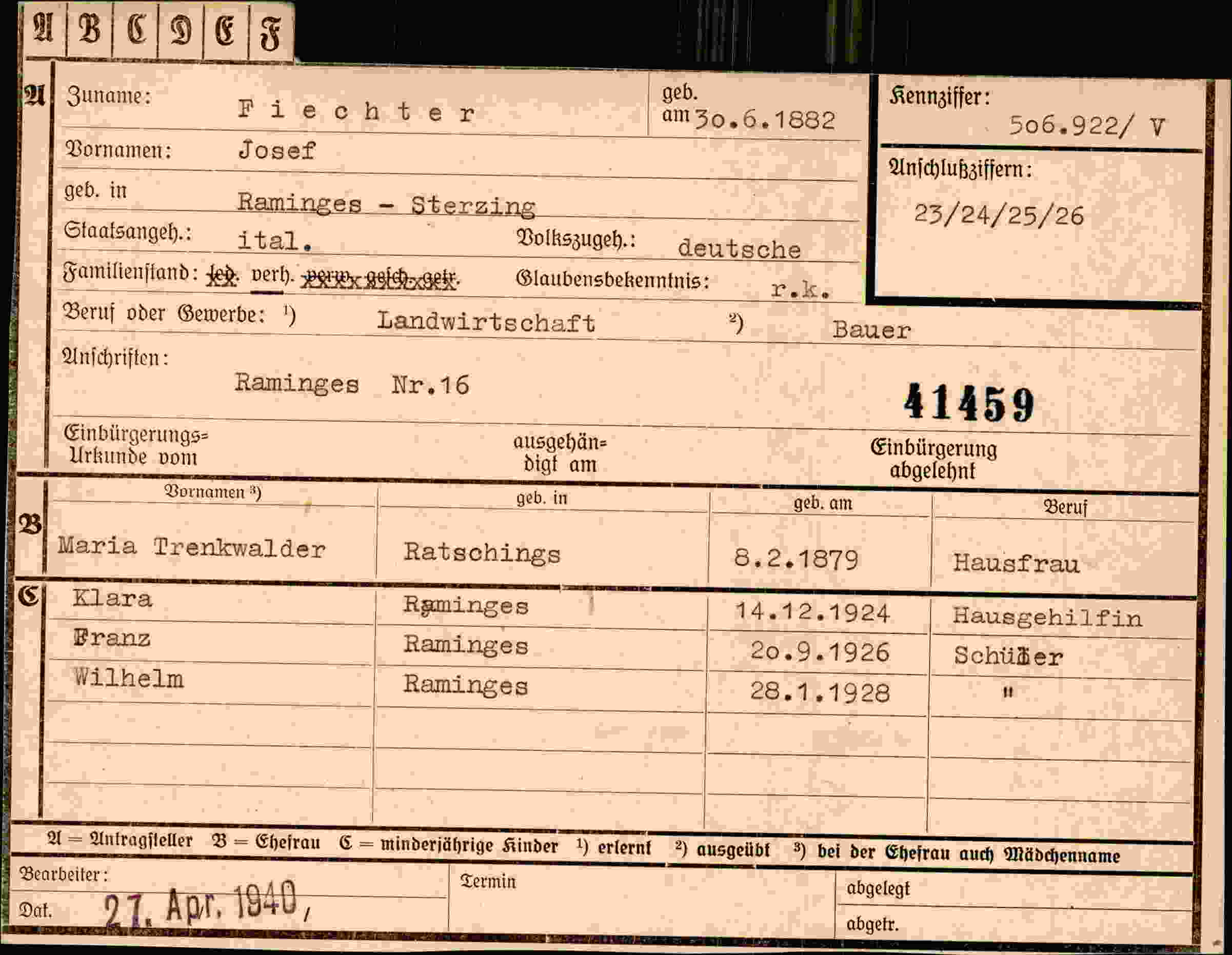 Dokument für Josef Fiechter