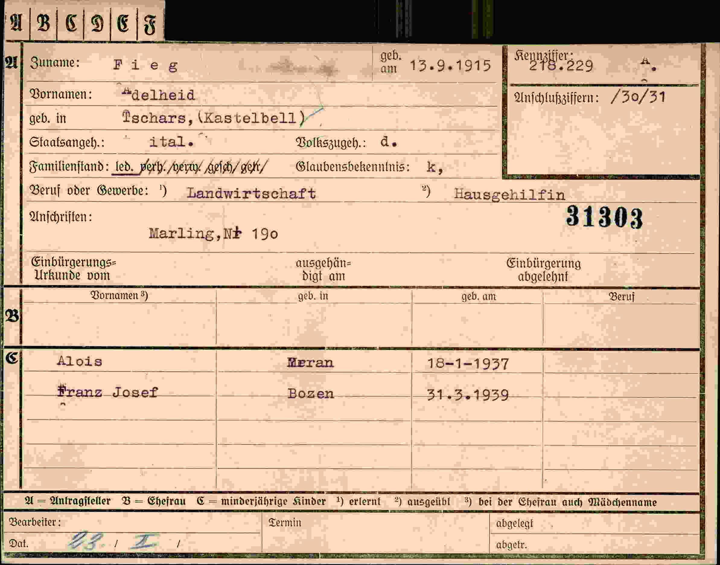 Dokument für Adelheid Fieg