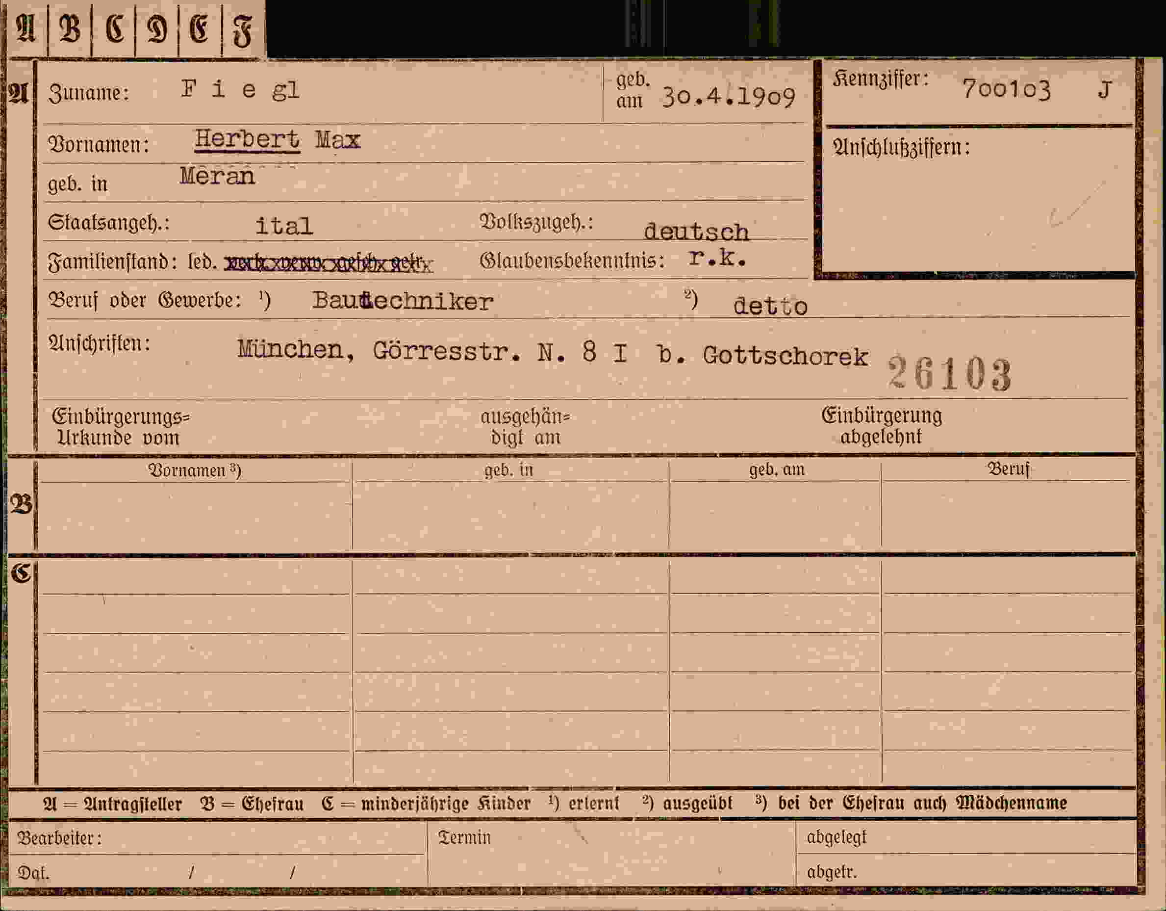 Dokument für Herbert Max Fiegl