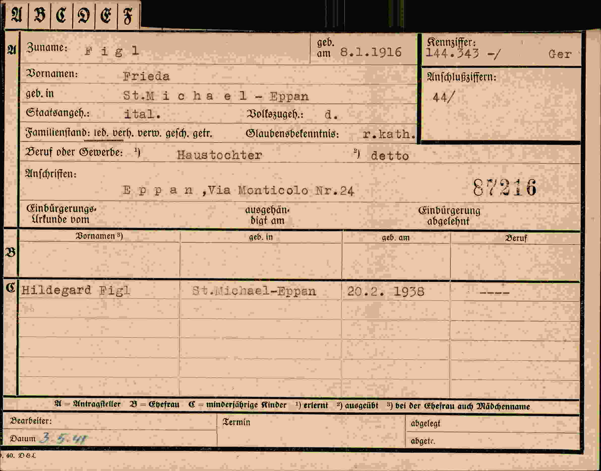 Vorderseite des Dokuments