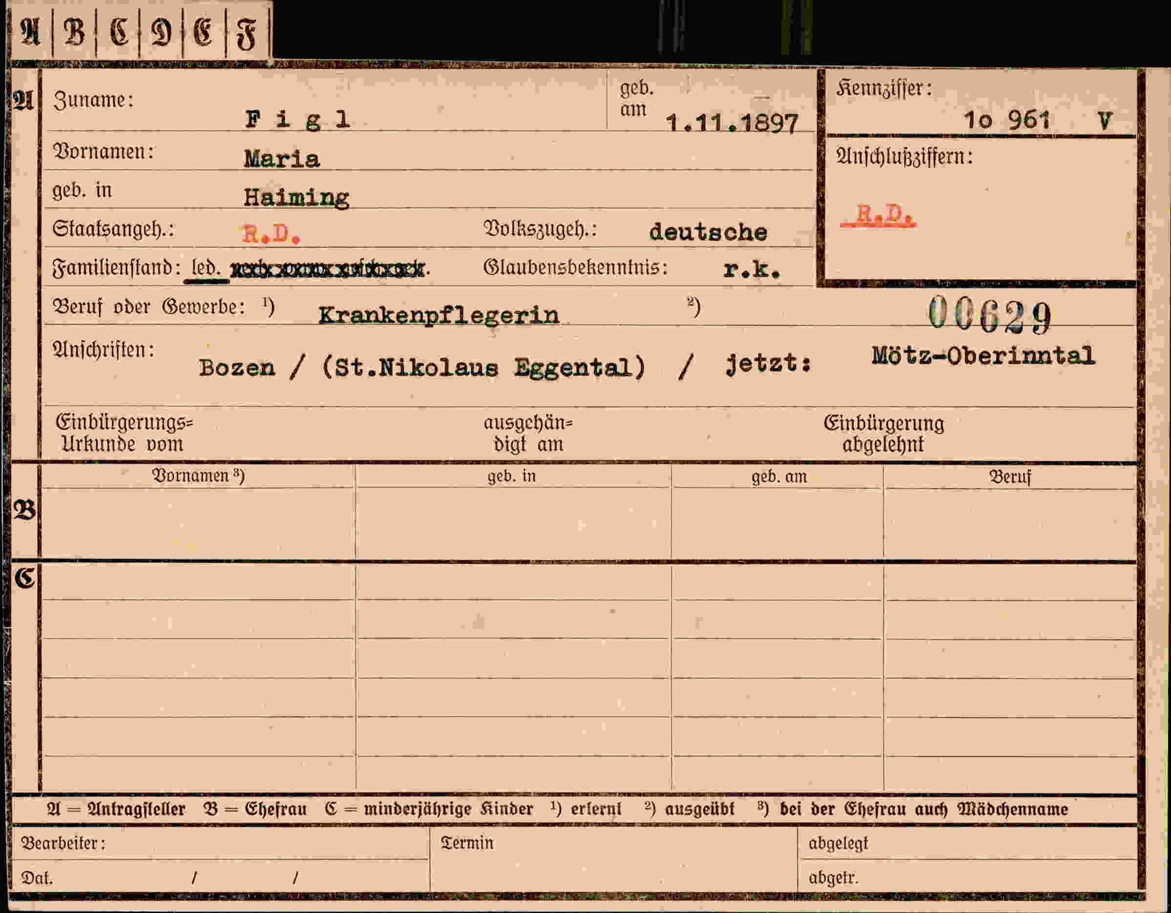 Dokument für Maria Figl