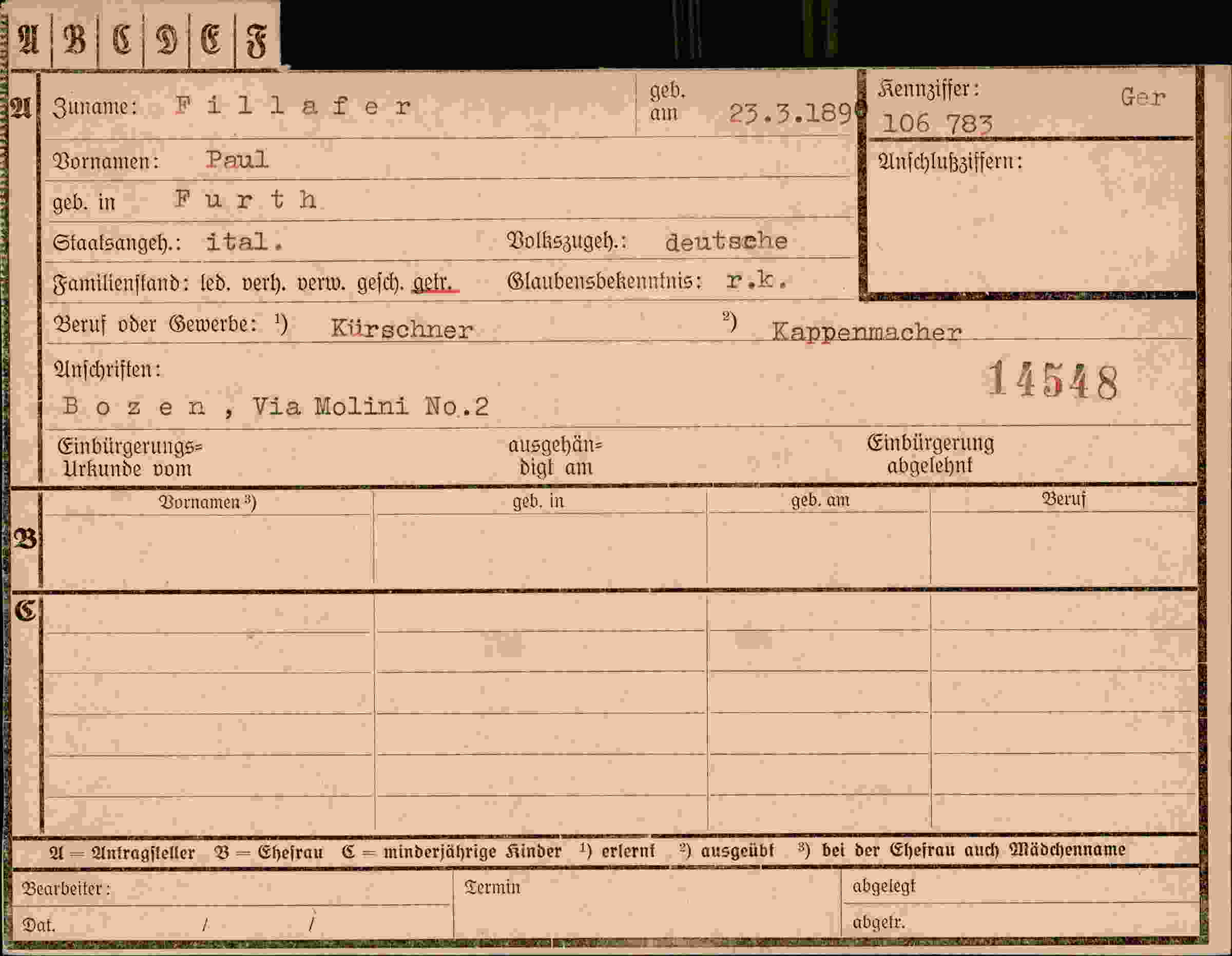 Dokument für Paul Fillafer