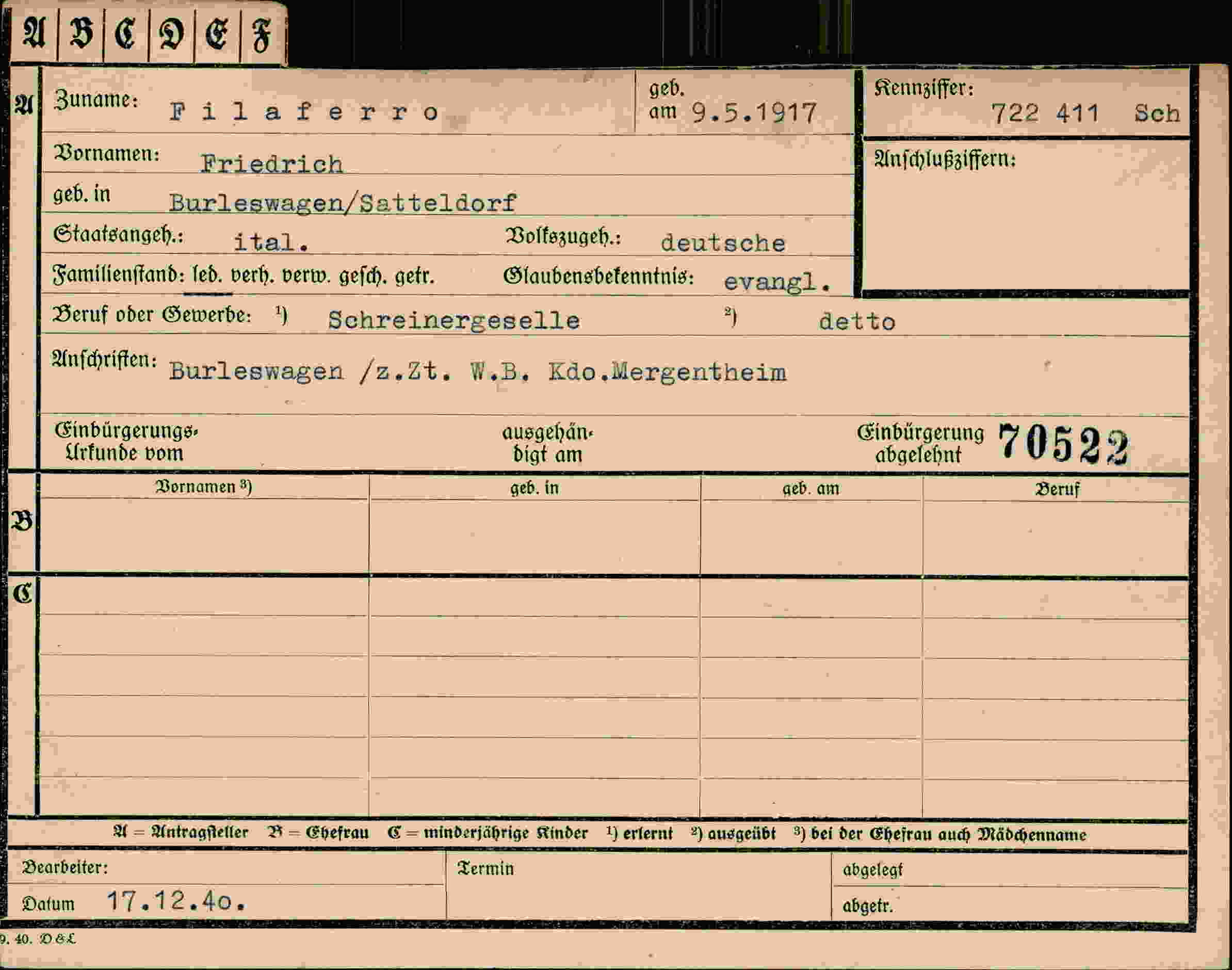 Dokument für Friedrich Filaferro