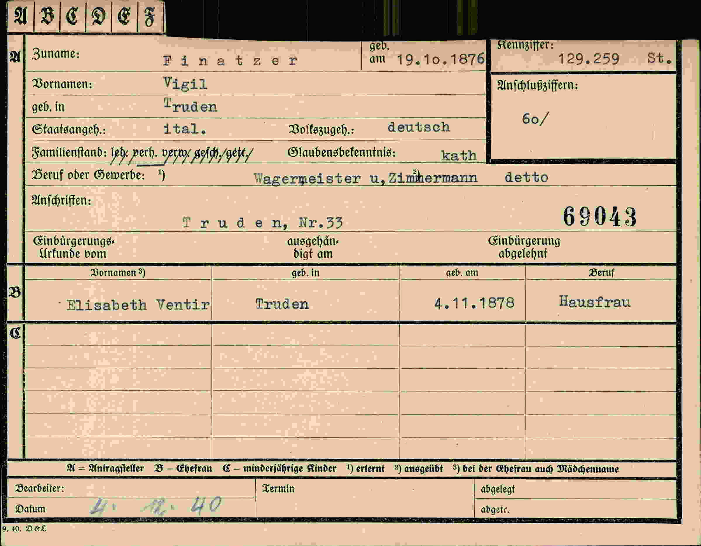 Dokument für Vigil Finatzer