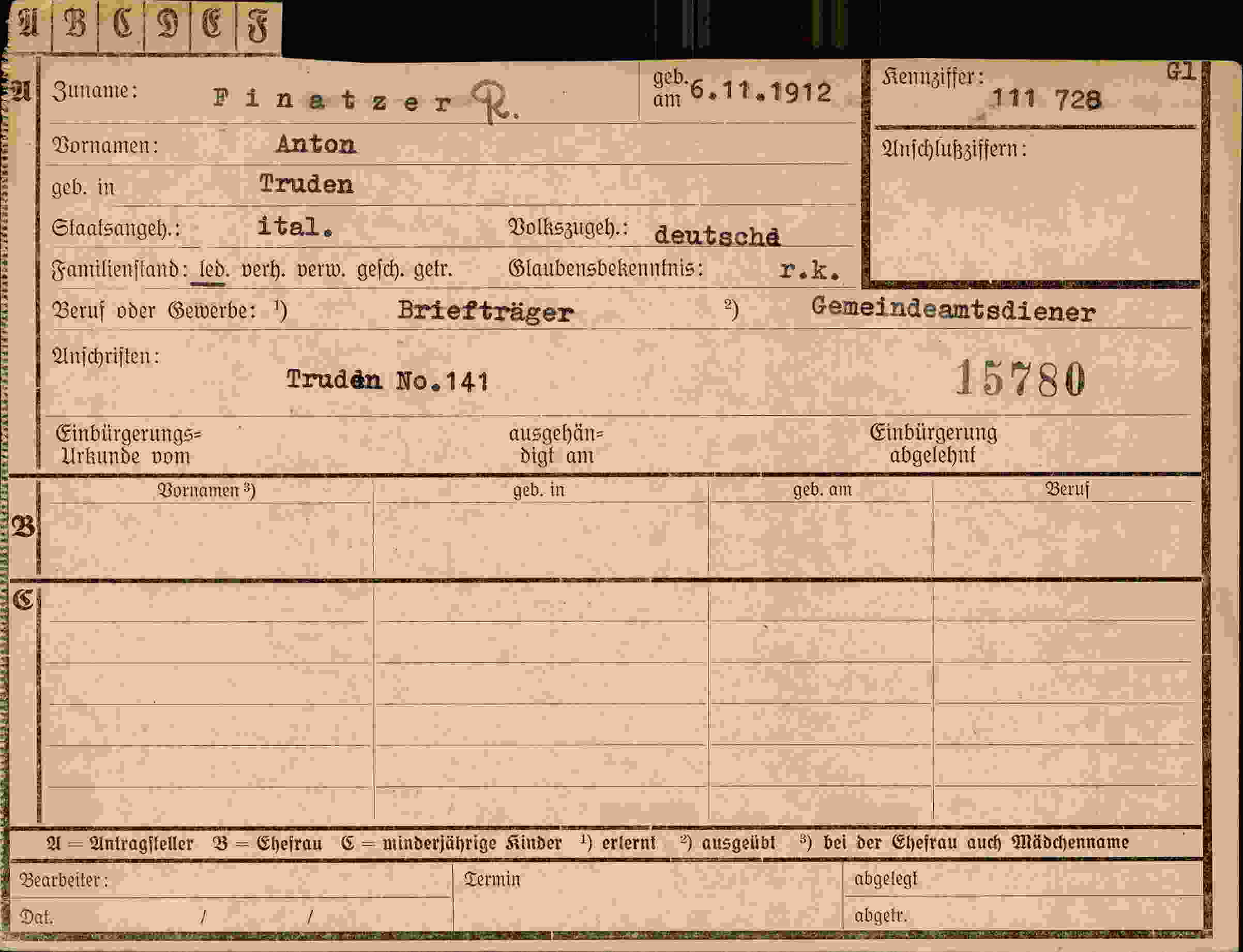 Dokument für Anton Finatzer