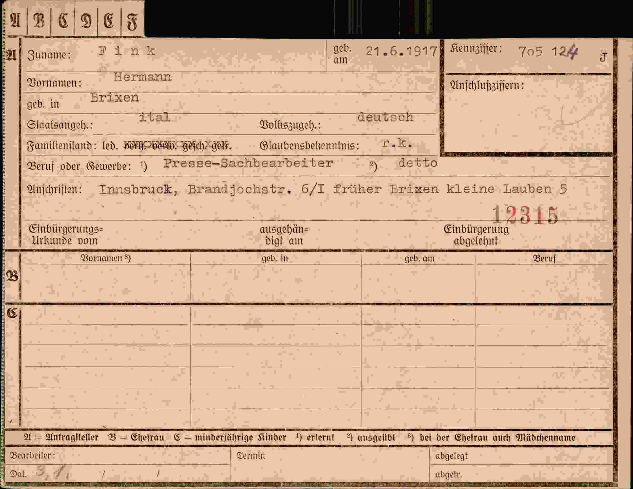 Dokument für Hermann Fink