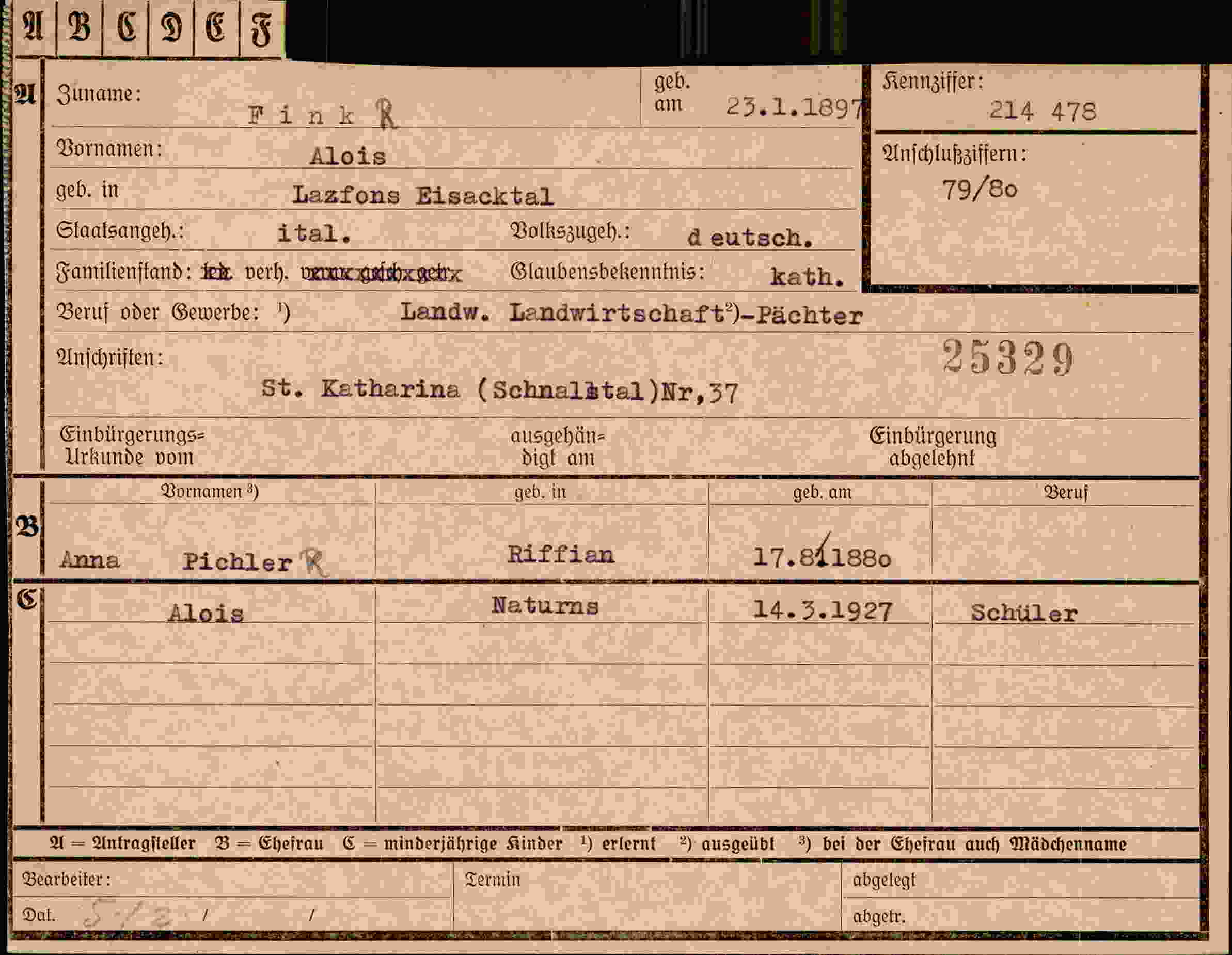 Dokument für Alois Fink
