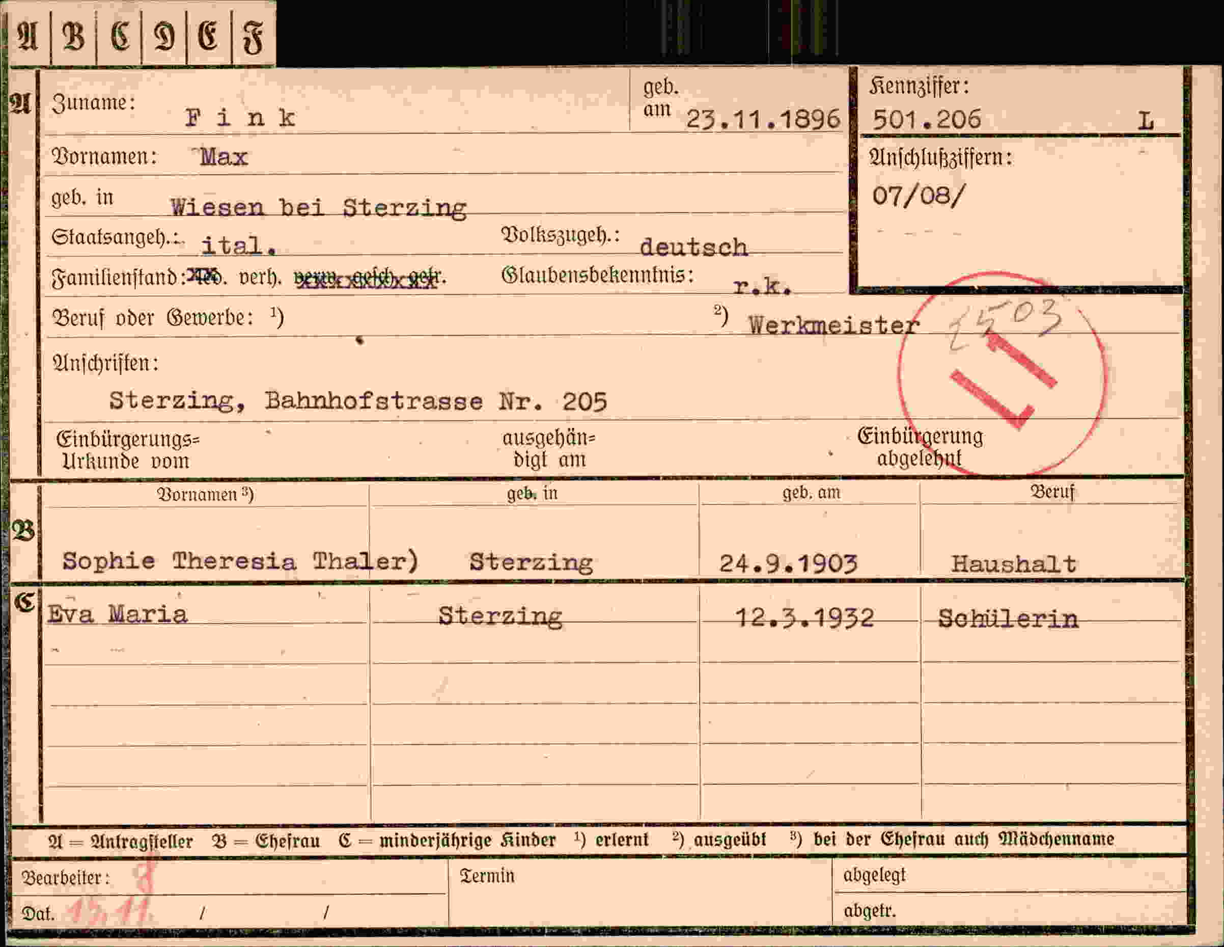 Dokument für Max Fink