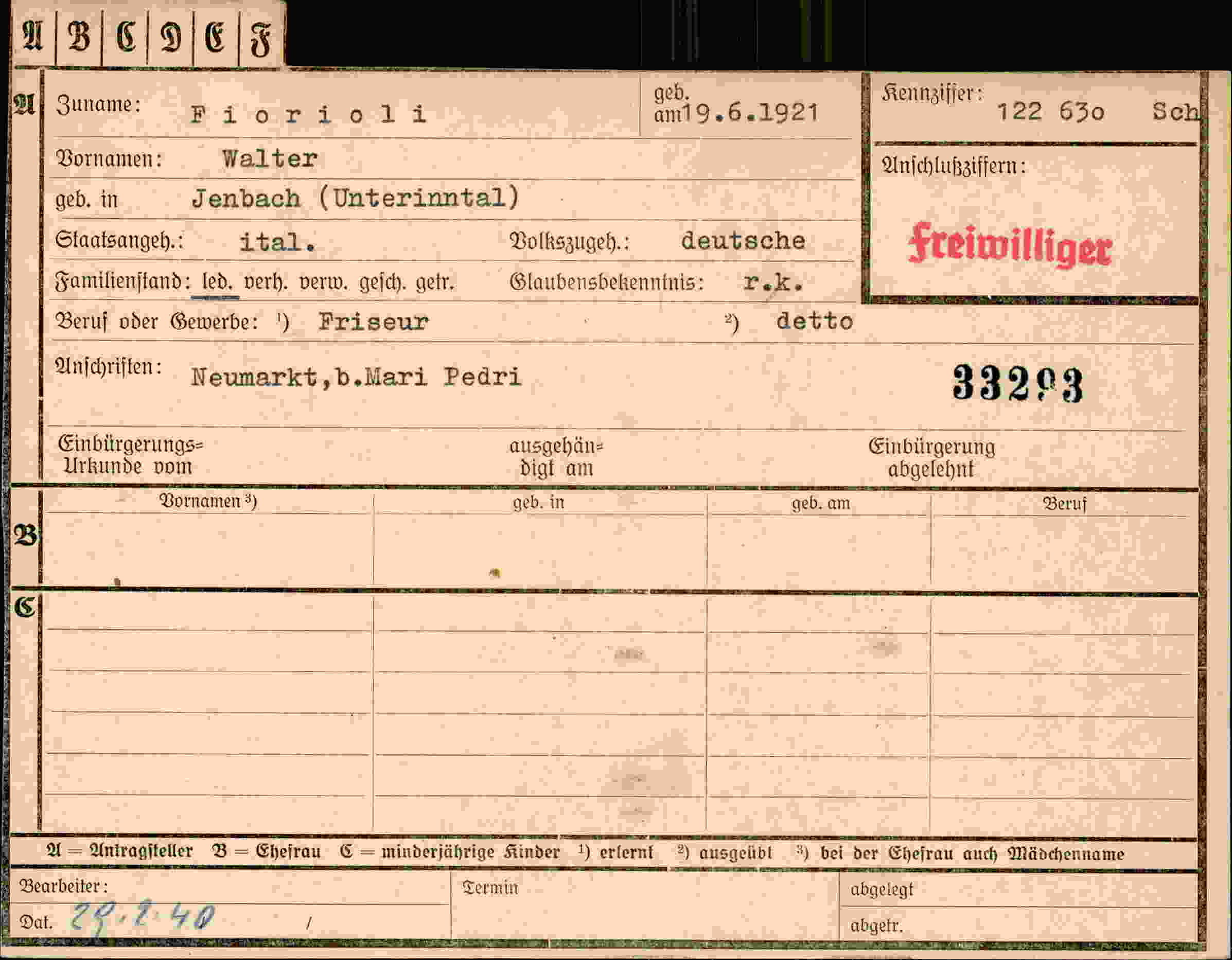 Dokument für Walter Fiorioli