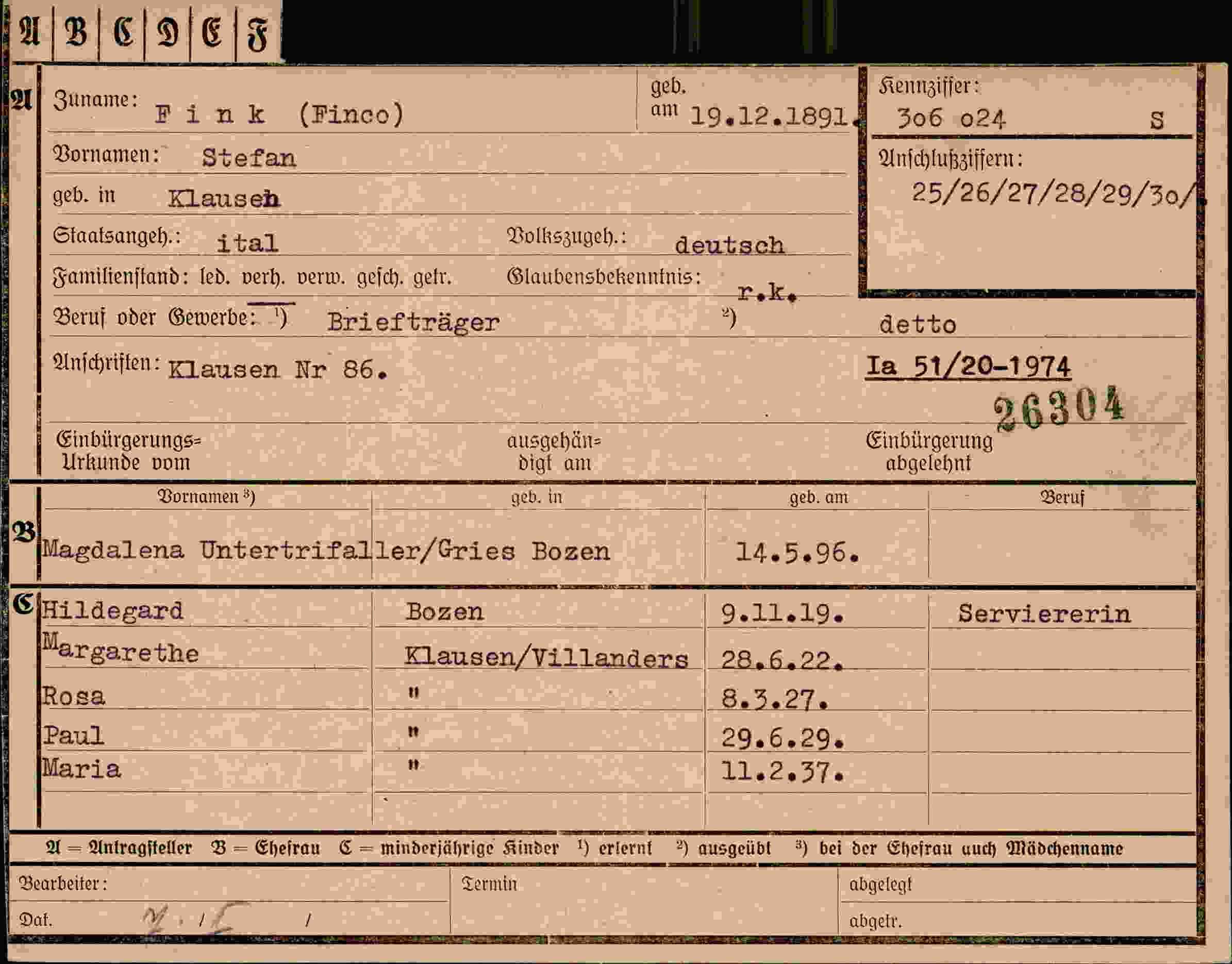 Vorderseite des Dokuments