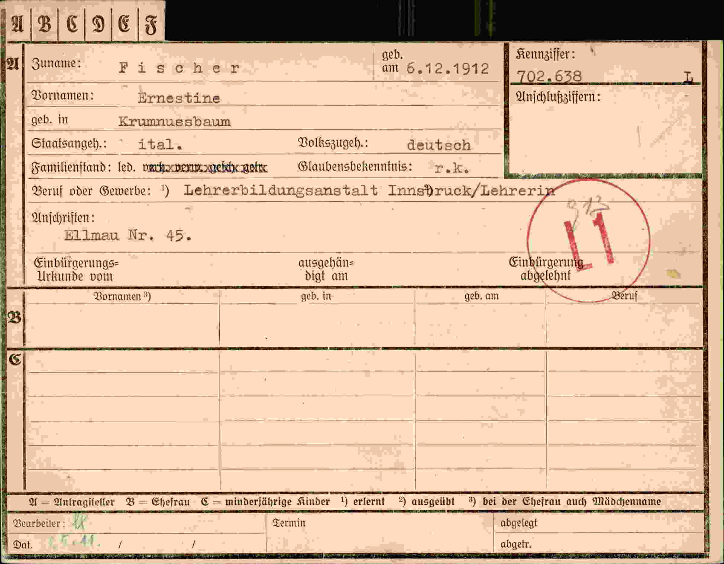 Dokument für Ernestine Fischer