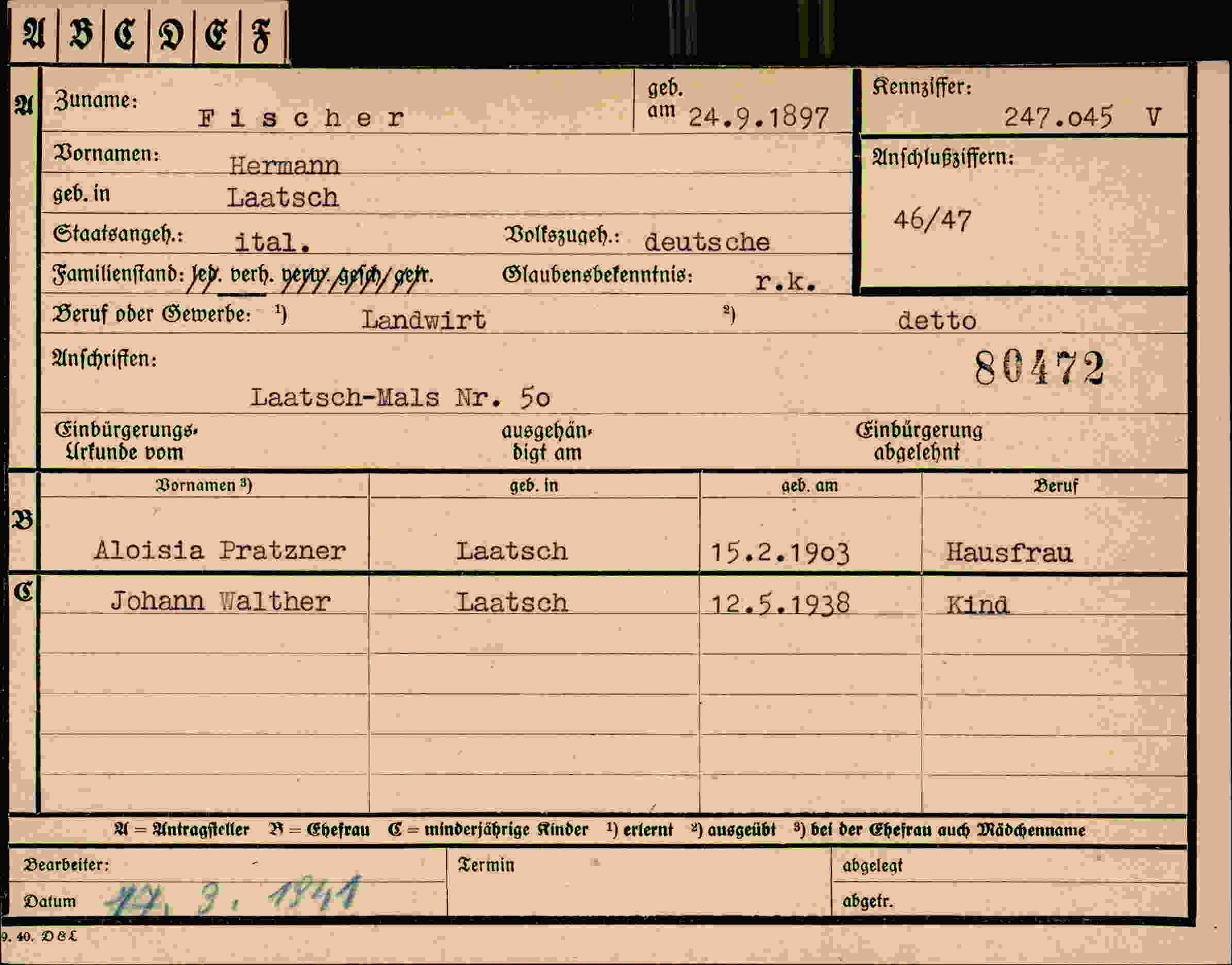 Dokument für Hermann Fischer