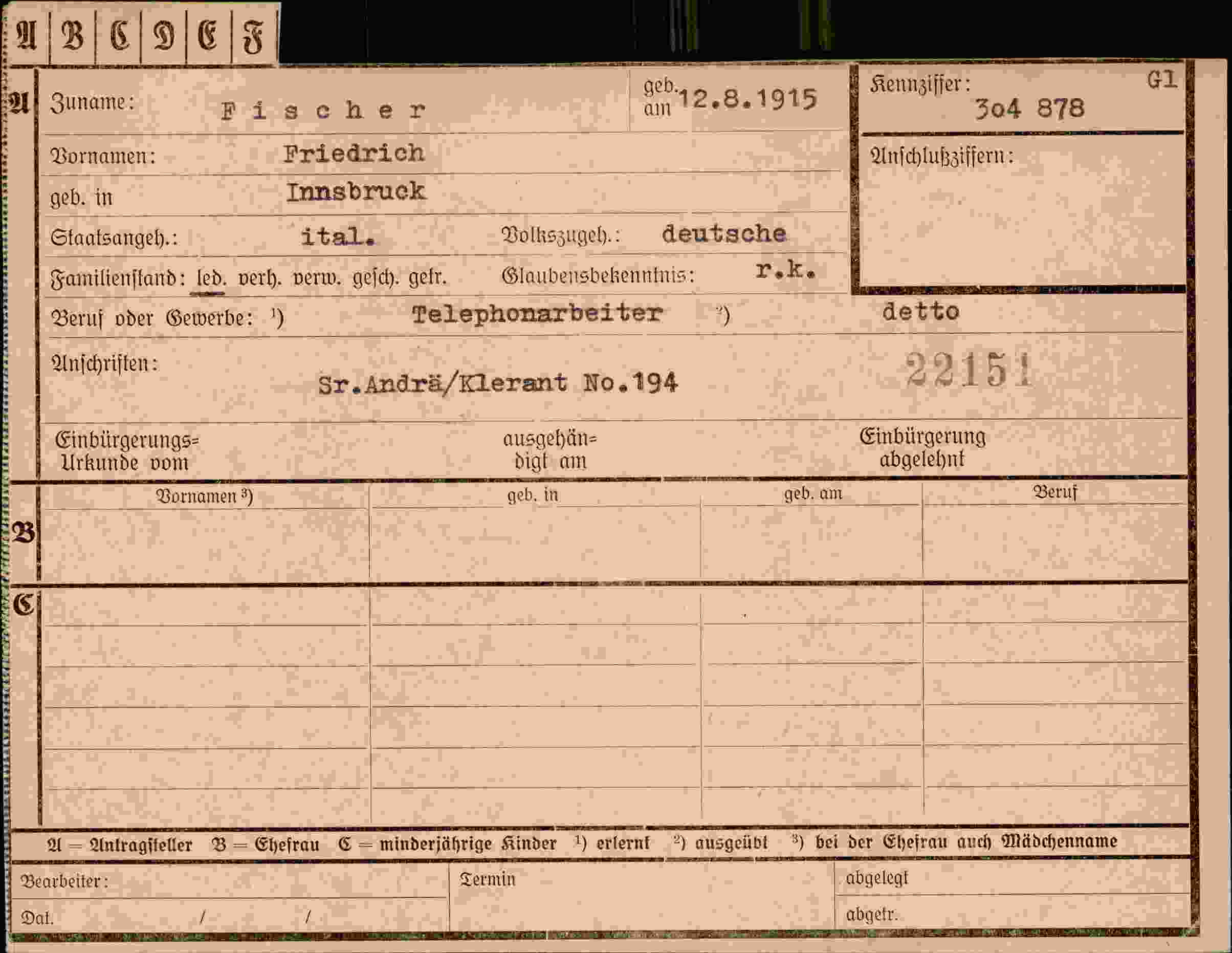 Dokument für Friedrich Fischer