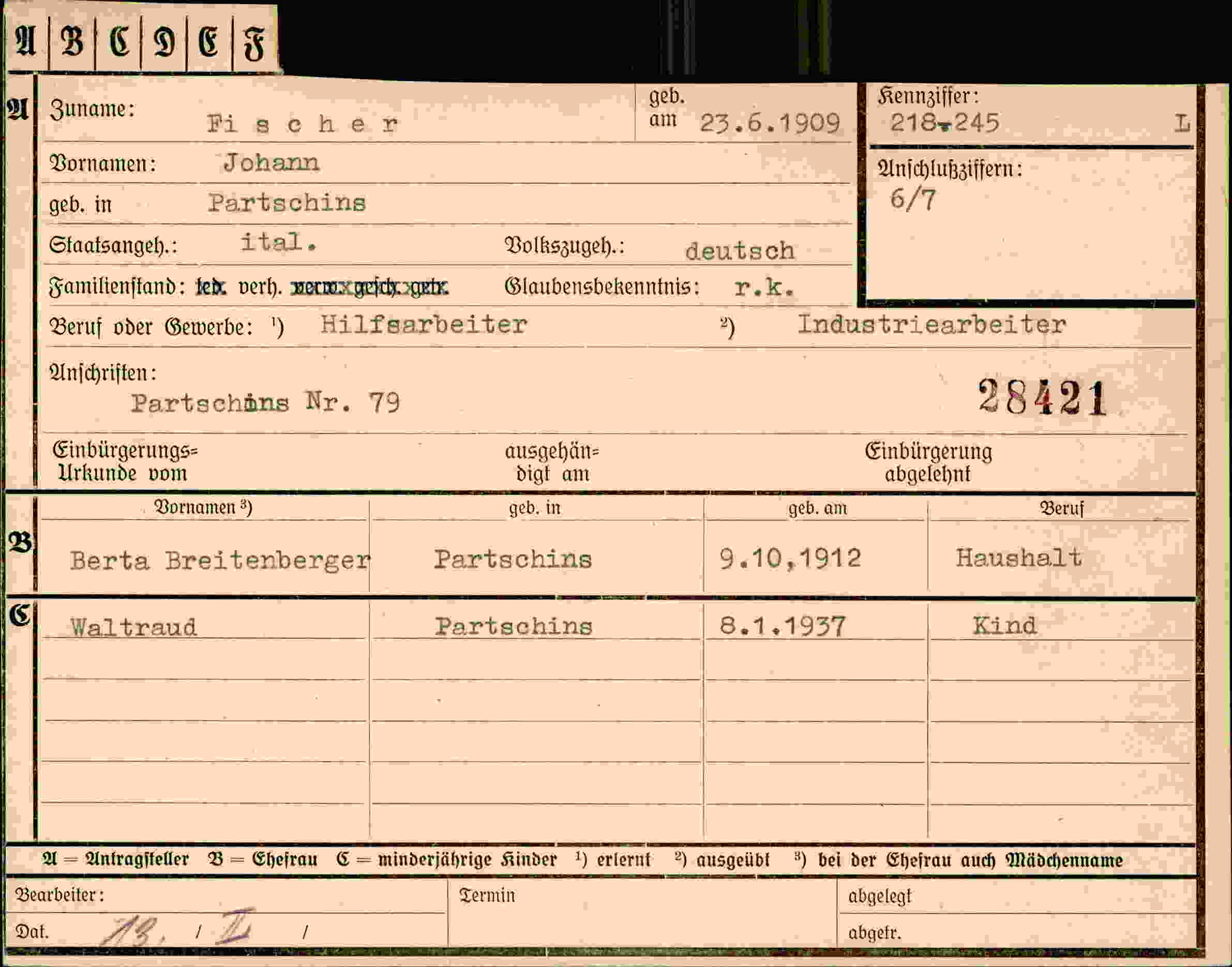 Vorderseite des Dokuments