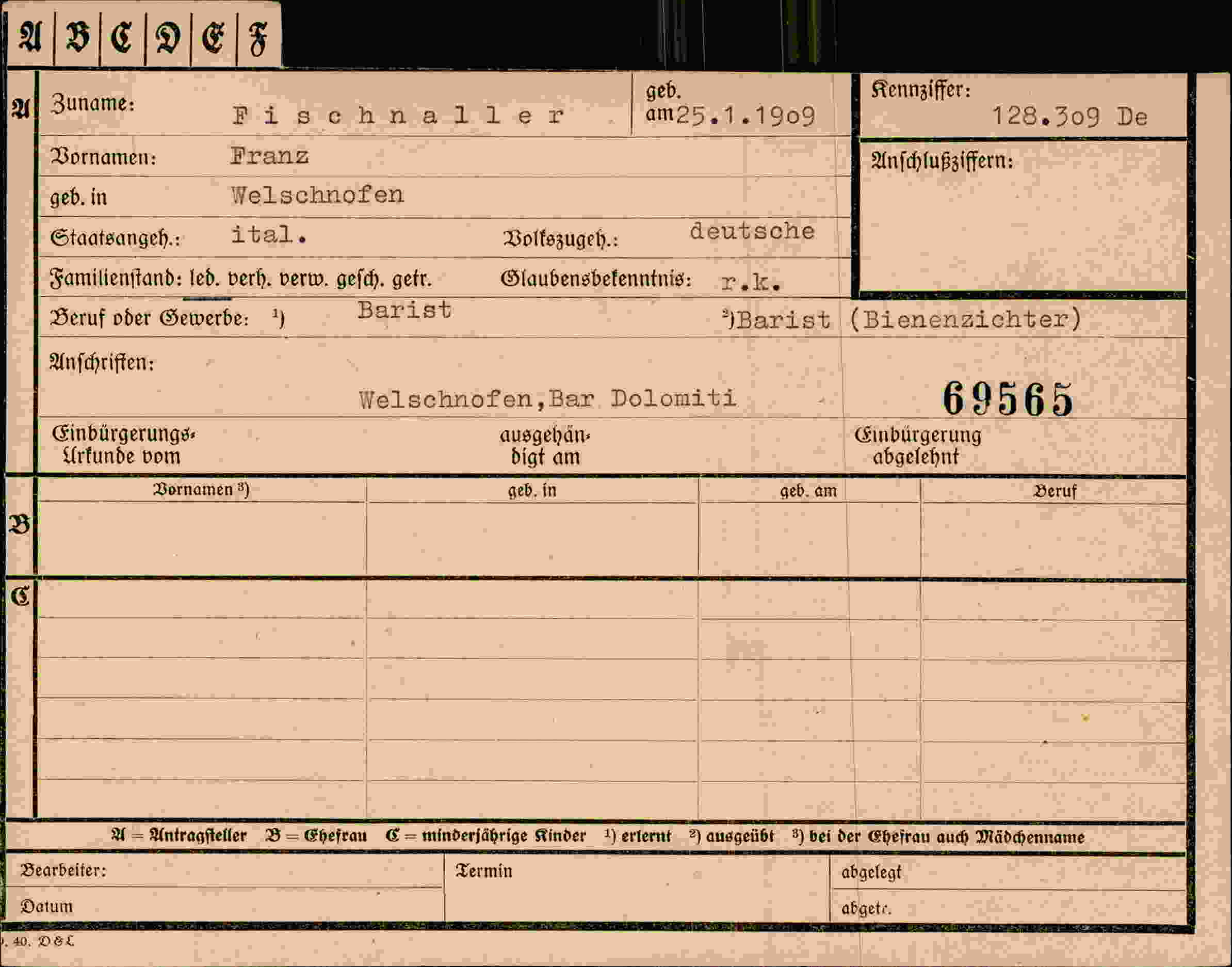 Dokument für Franz Fischnaller
