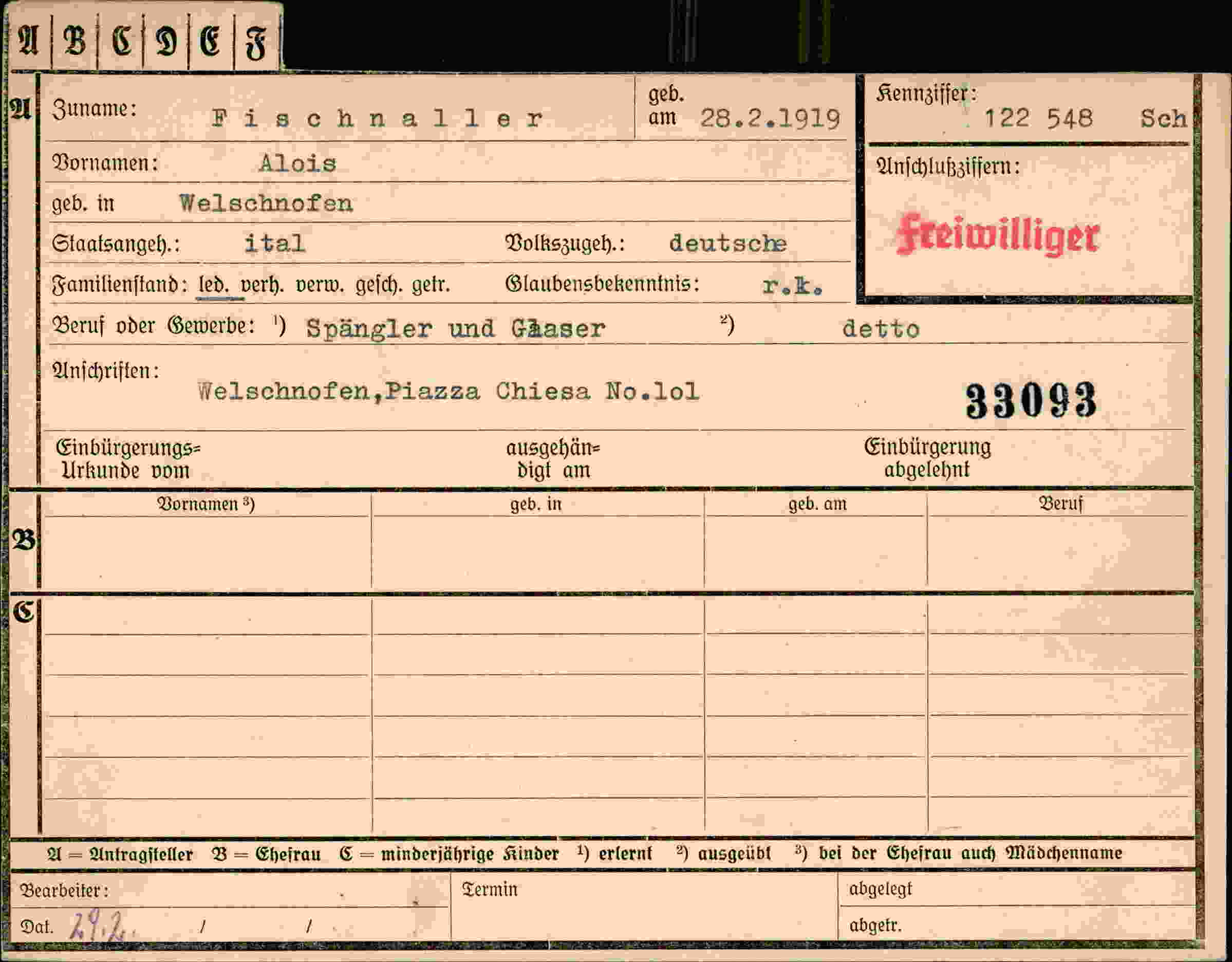 Dokument für Alois Fischnaller