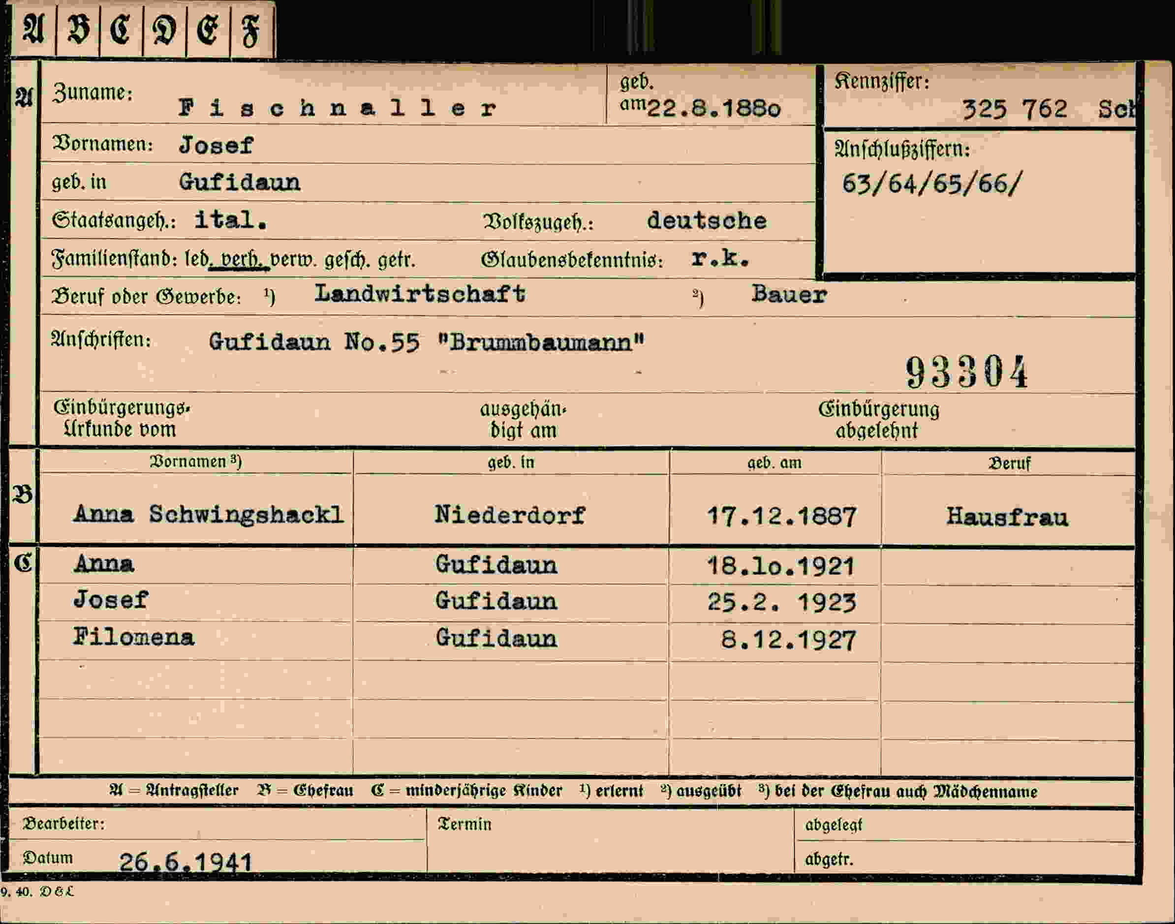 Vorderseite des Dokuments