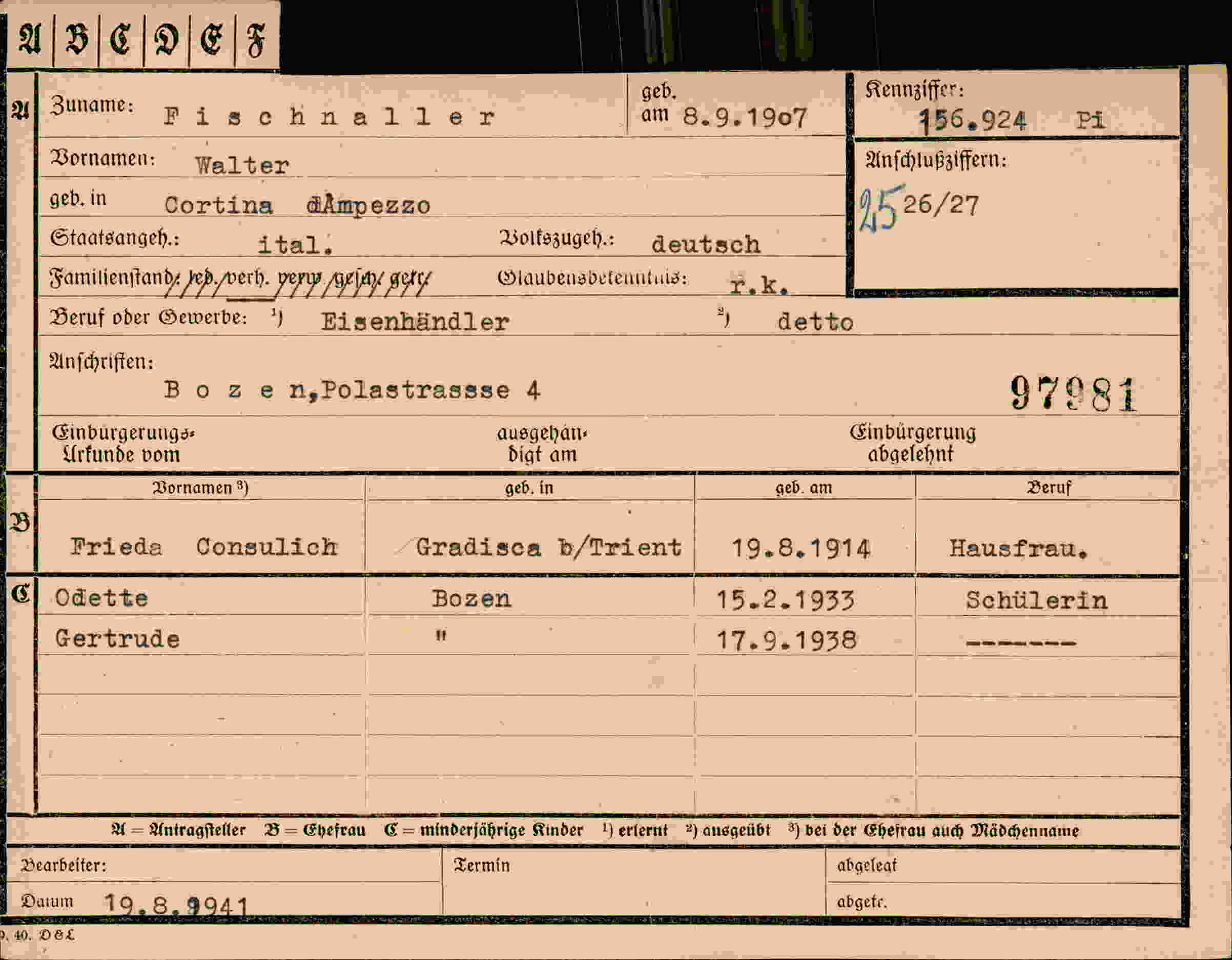 Dokument für Walter Fischnaller
