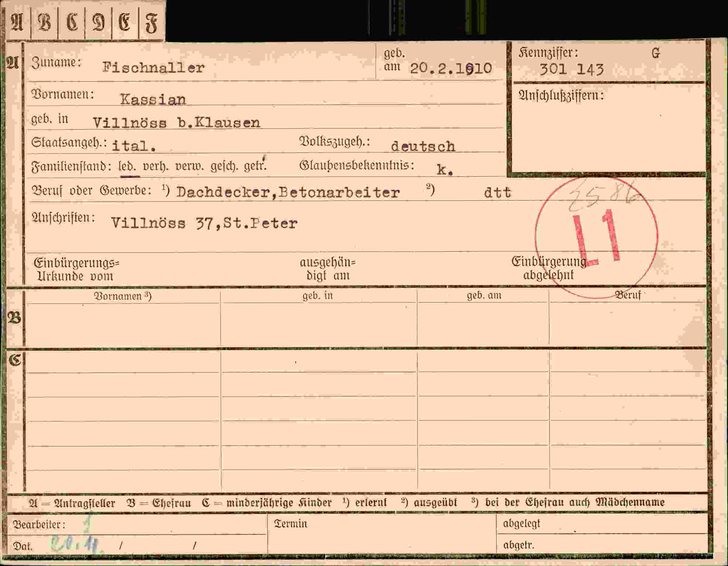 Dokument für Kassian Fischnaller
