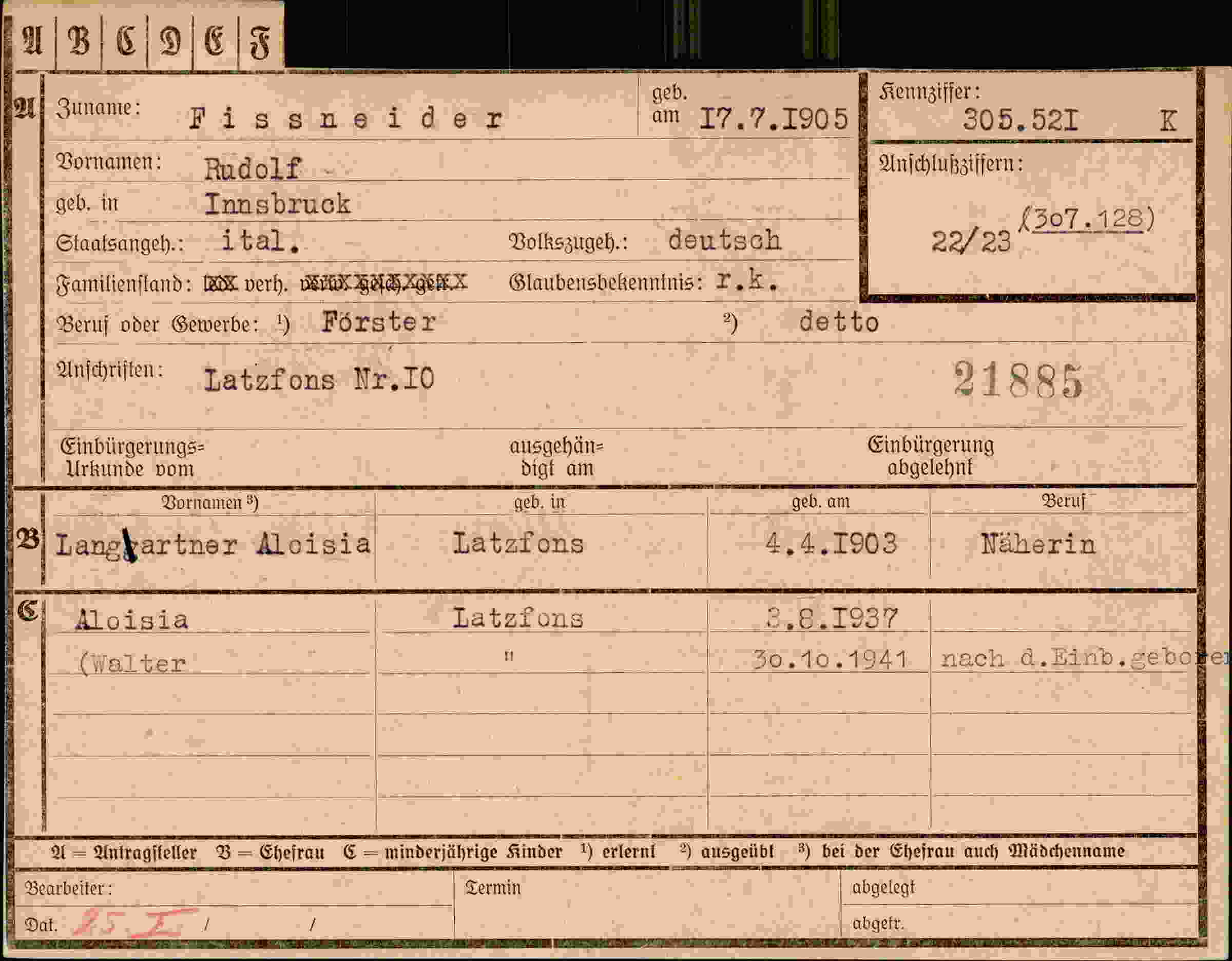 Dokument für Rudolf Fissneider
