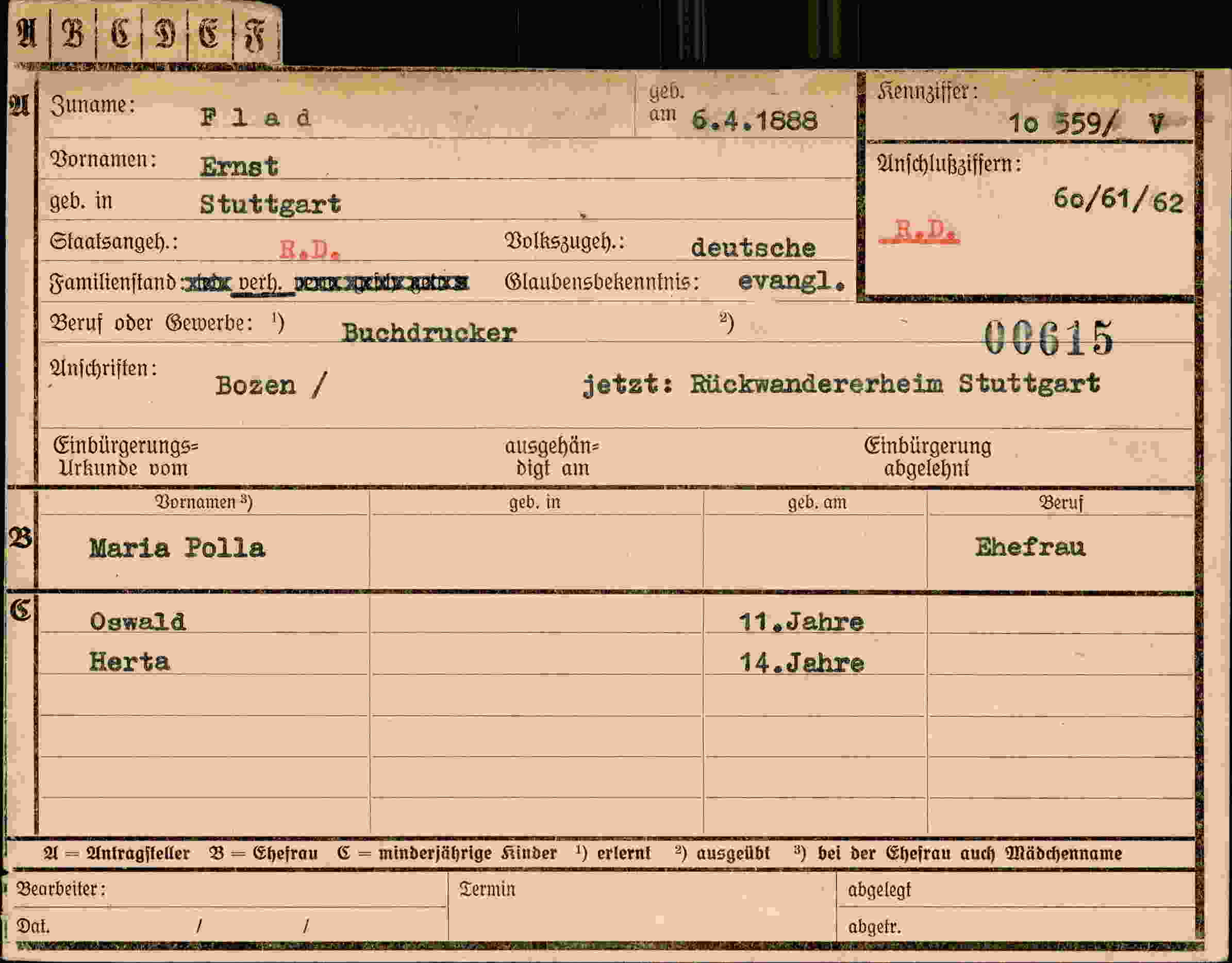 Dokument für Ernt Flad