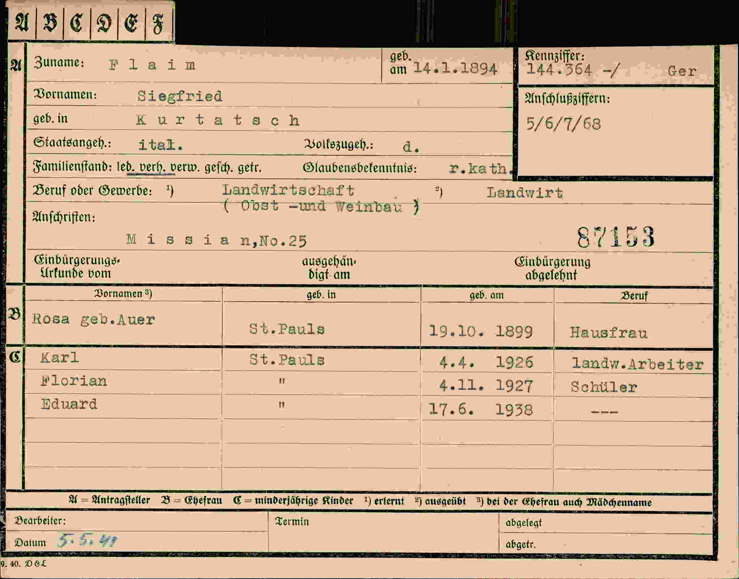 Vorderseite des Dokuments