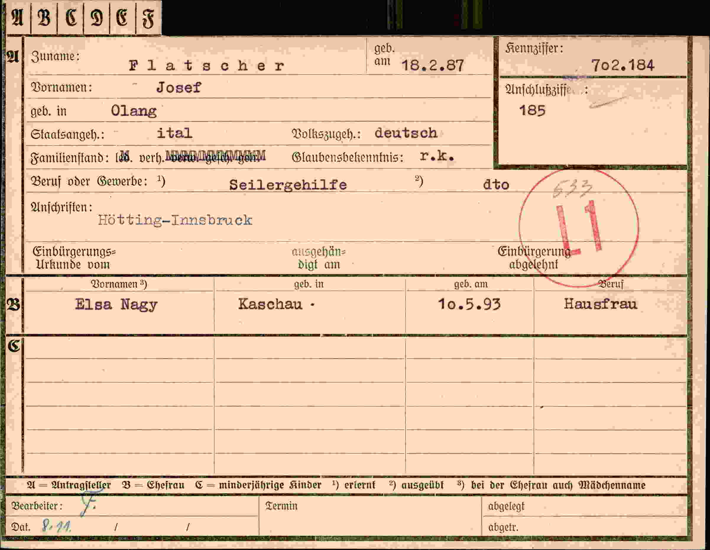 Dokument für Josef Flatscher