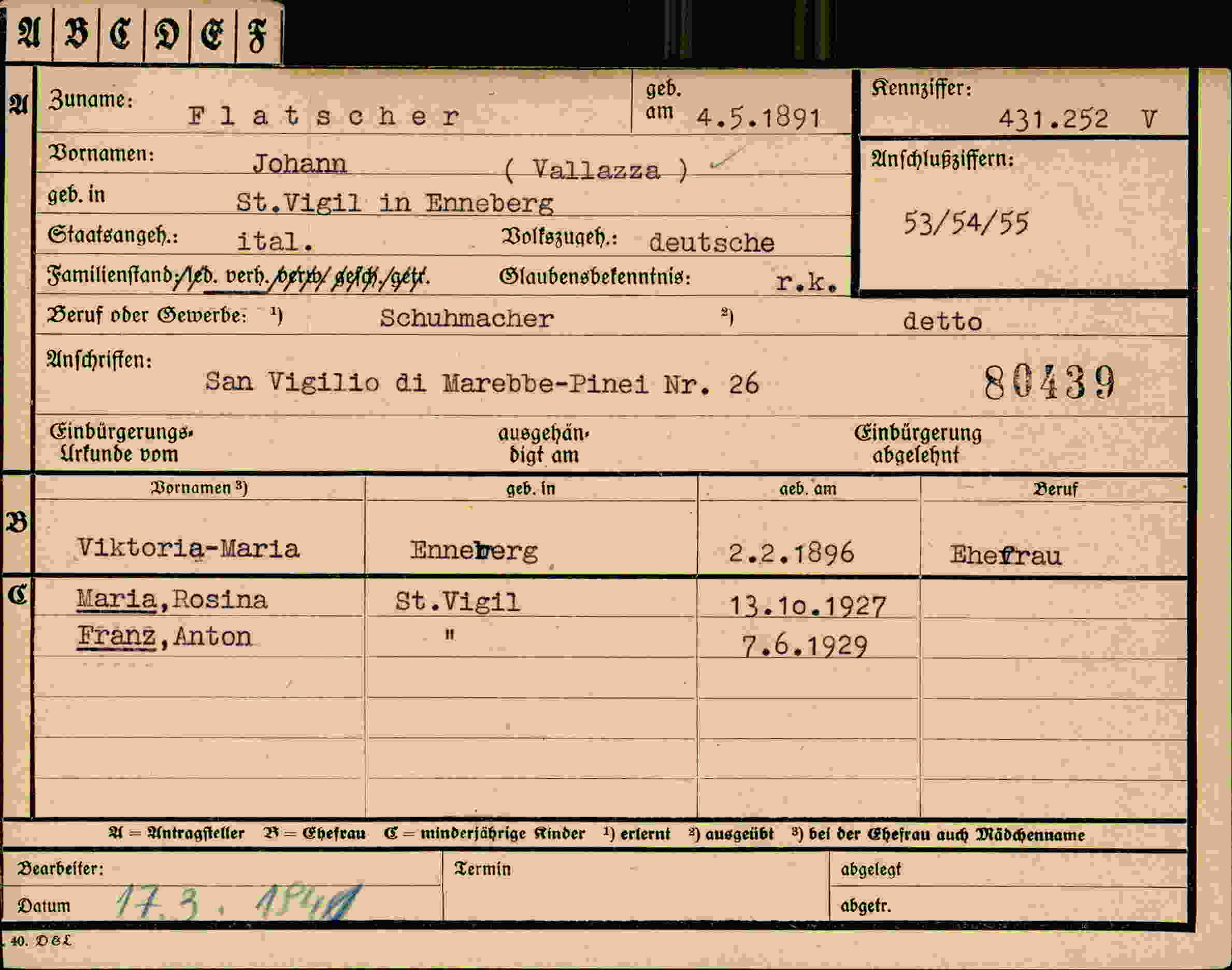 Vorderseite des Dokuments