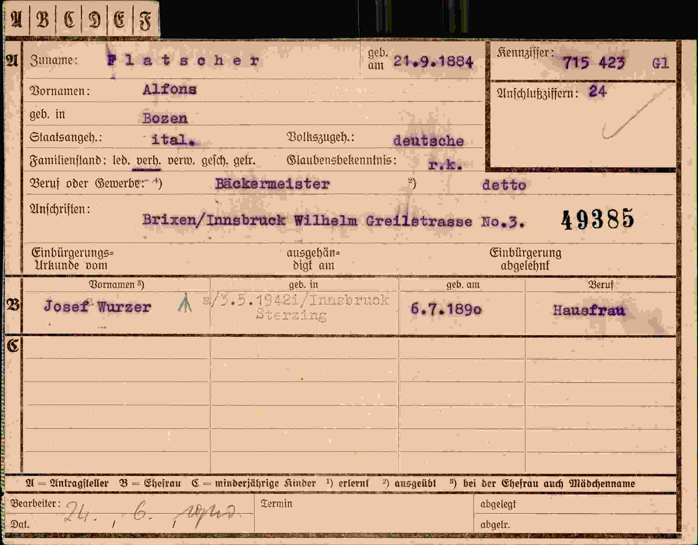 Dokument für Alfons Flatscher