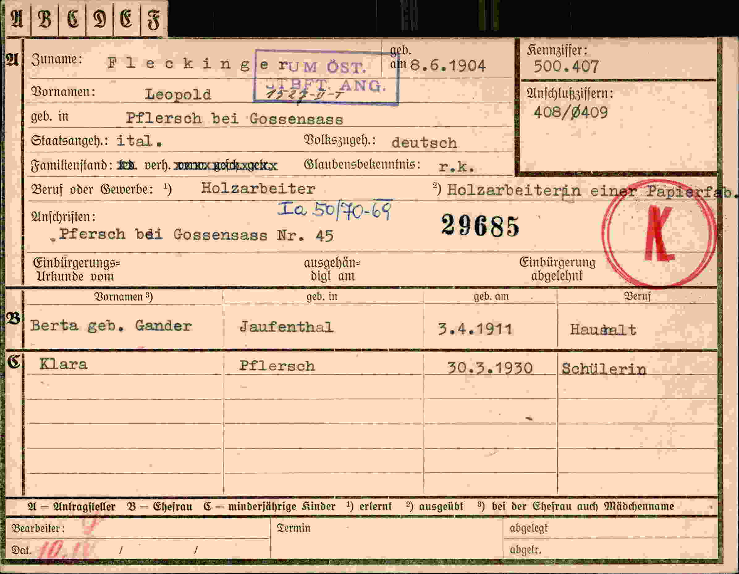 Dokument für Leopold FleckingerUM