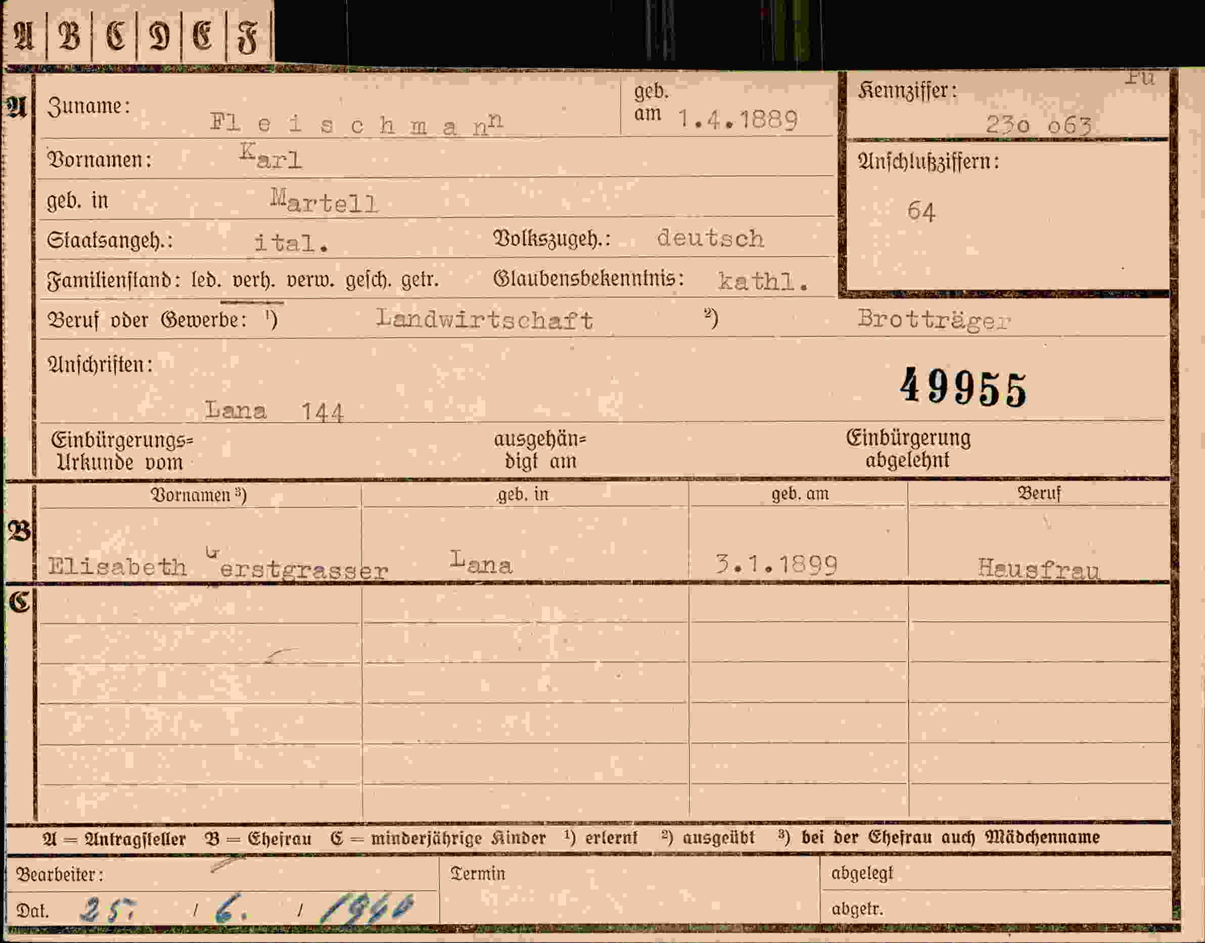 Dokument für Karl Fleischmanh