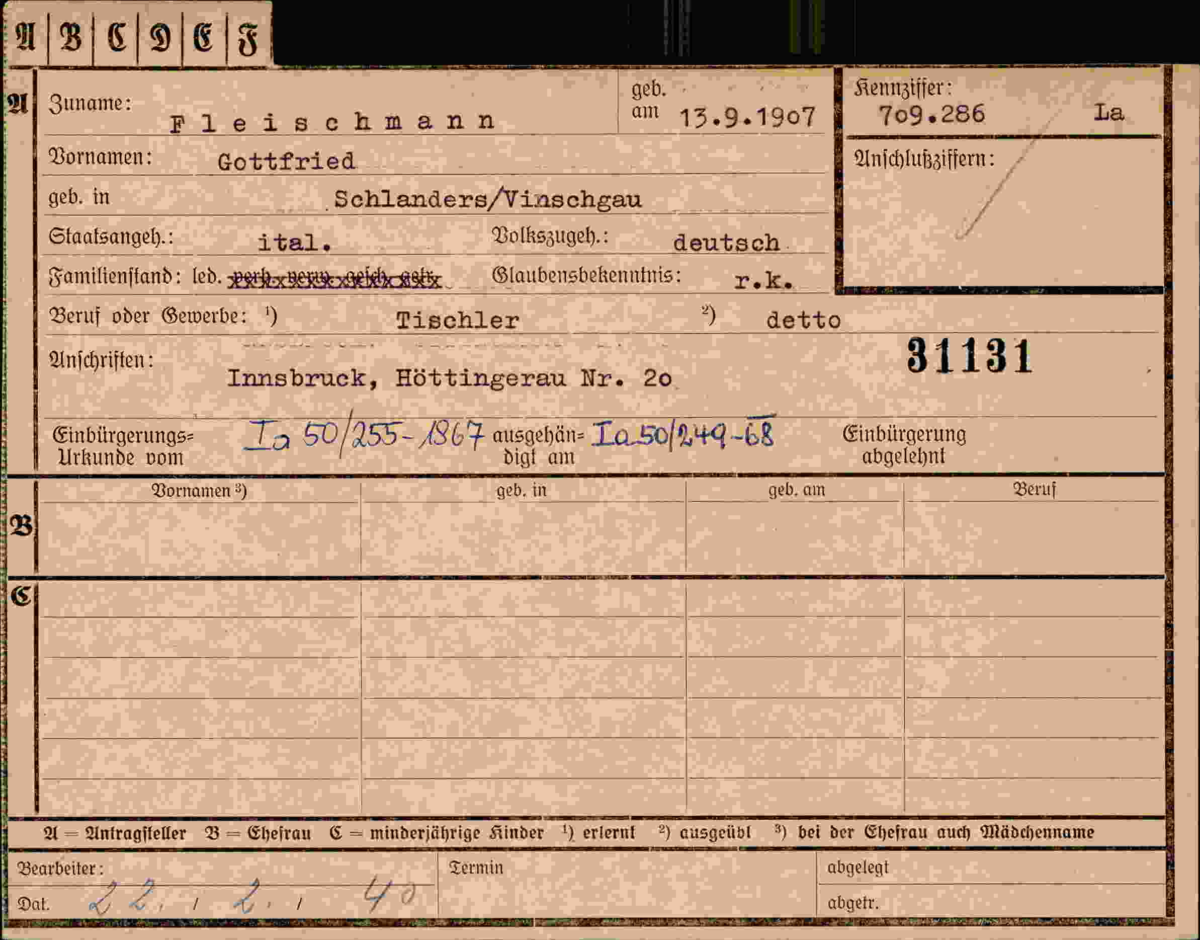 Dokument für Gottfried Fleischmann