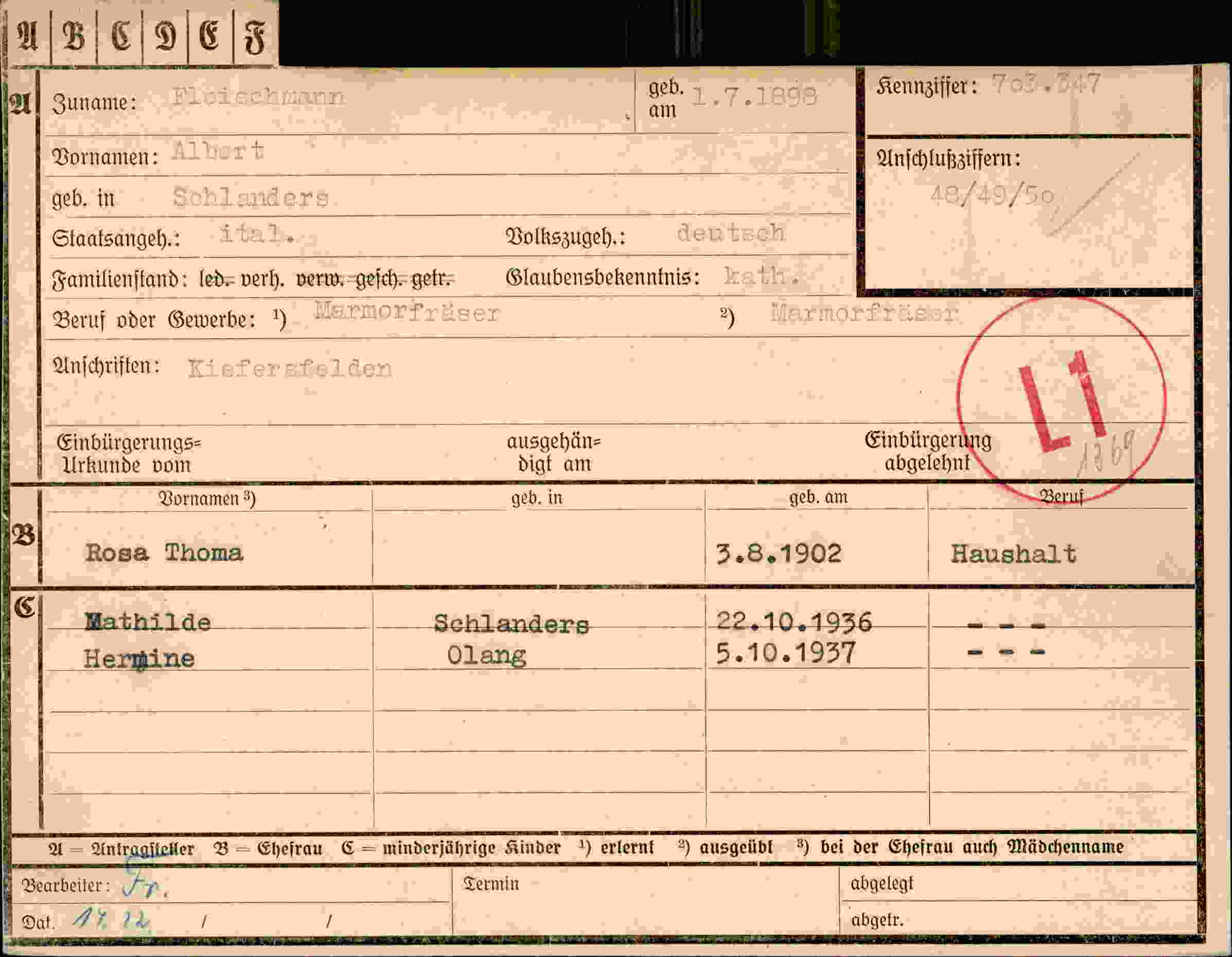 Dokument für Albert Fleischmann