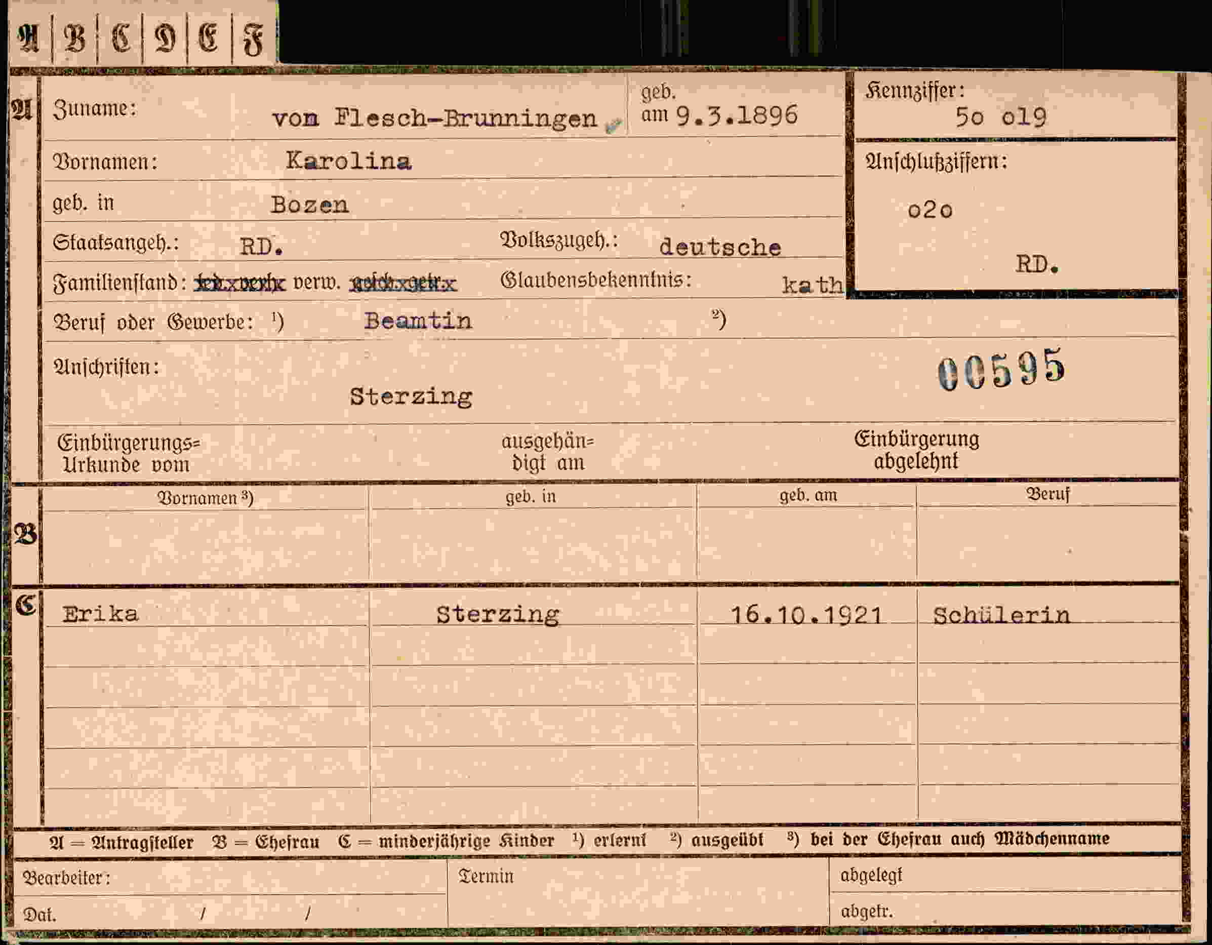 Dokument für Karolina von Flesch-Brunningen