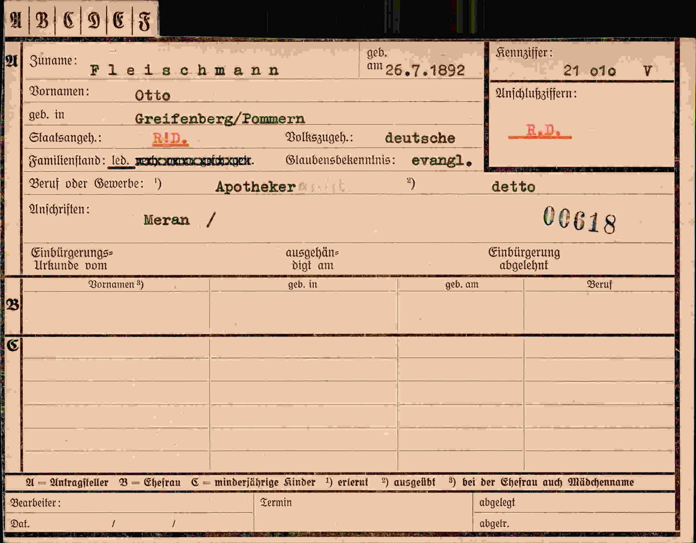 Dokument für Otto Fleischmann
