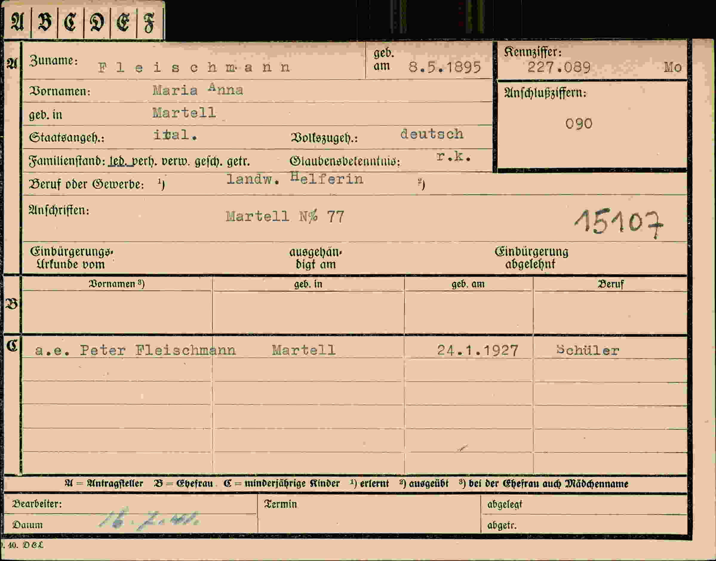 Vorderseite des Dokuments