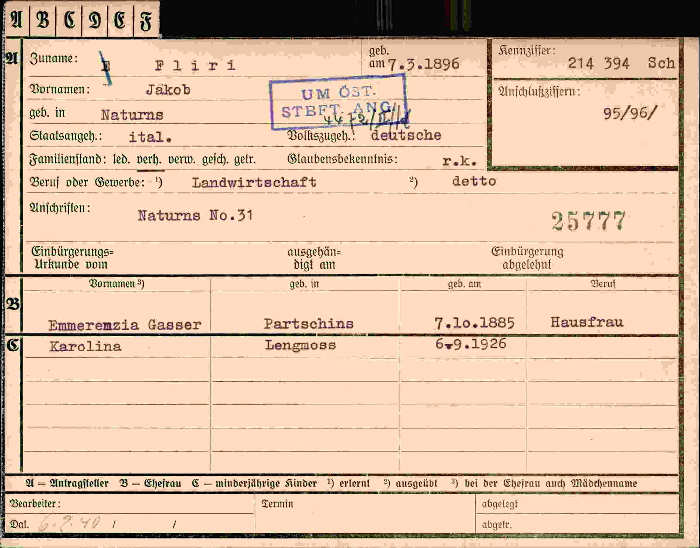 Vorderseite des Dokuments