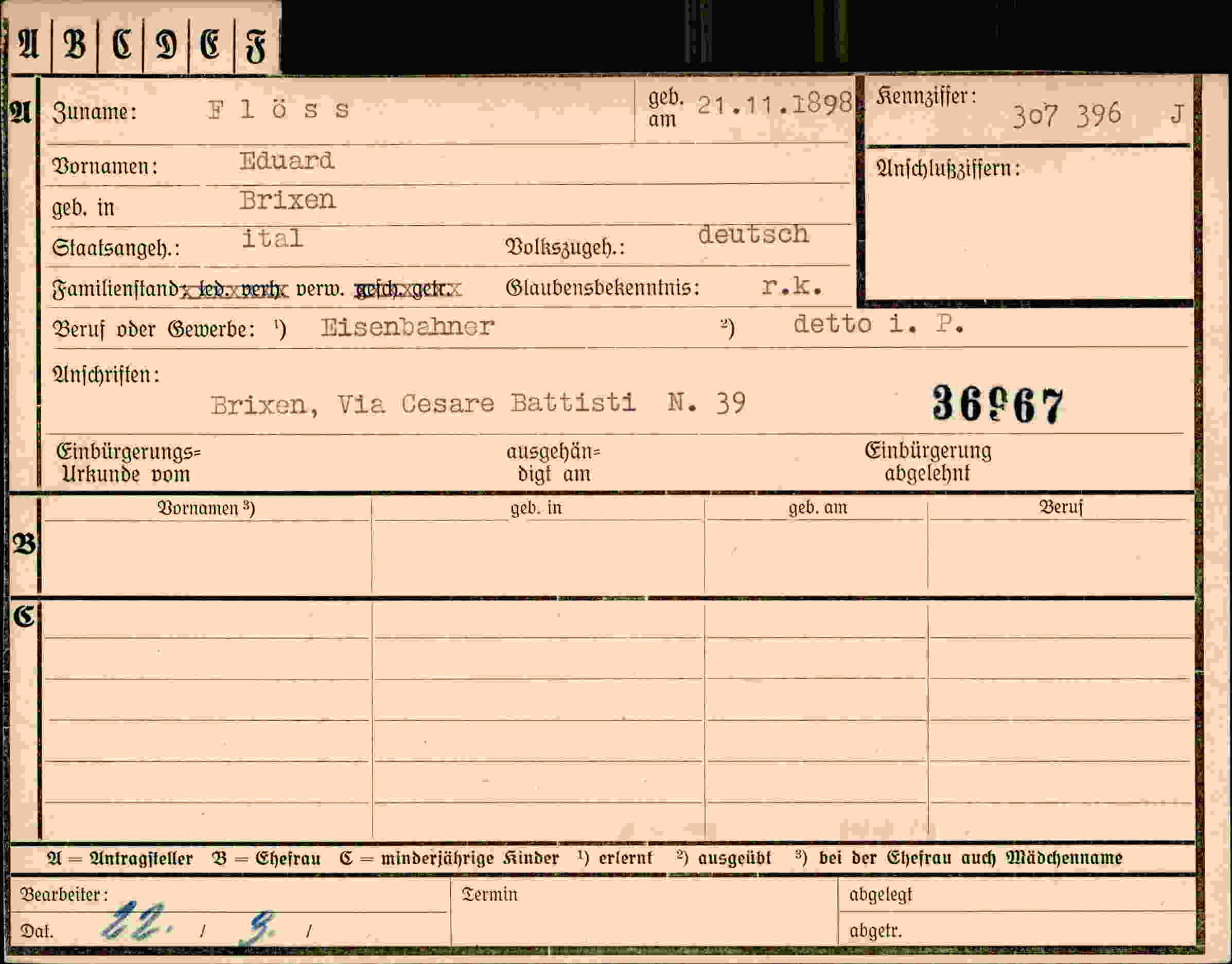 Dokument für Eduard Flöss