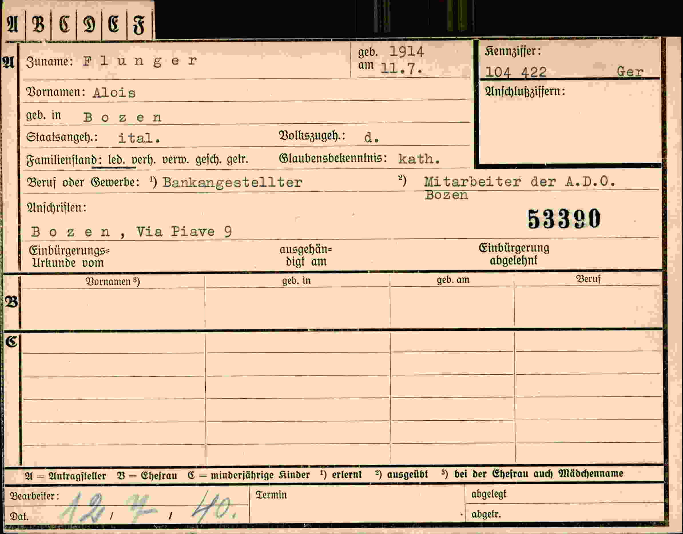 Dokument für Alois Flunger