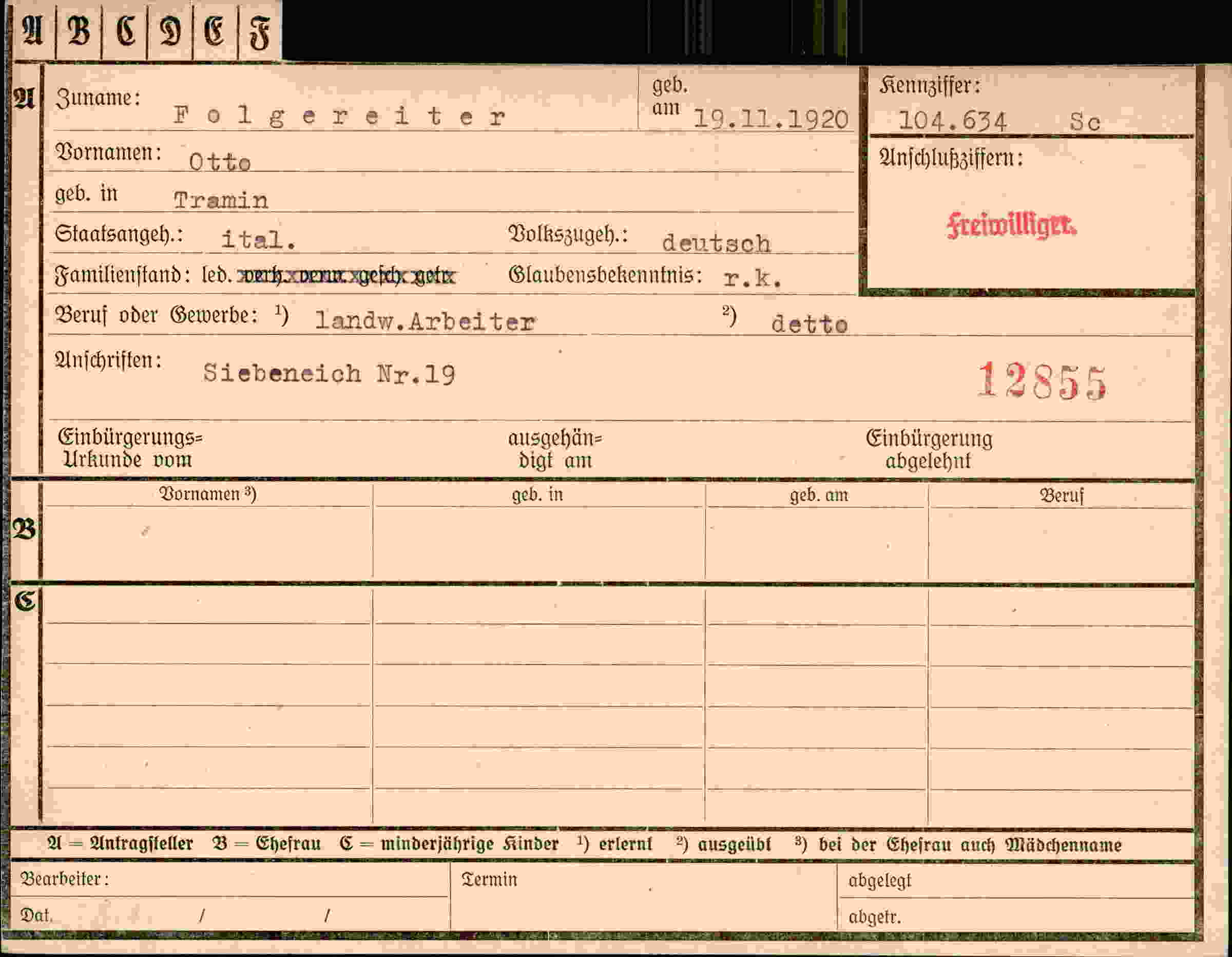 Vorderseite des Dokuments