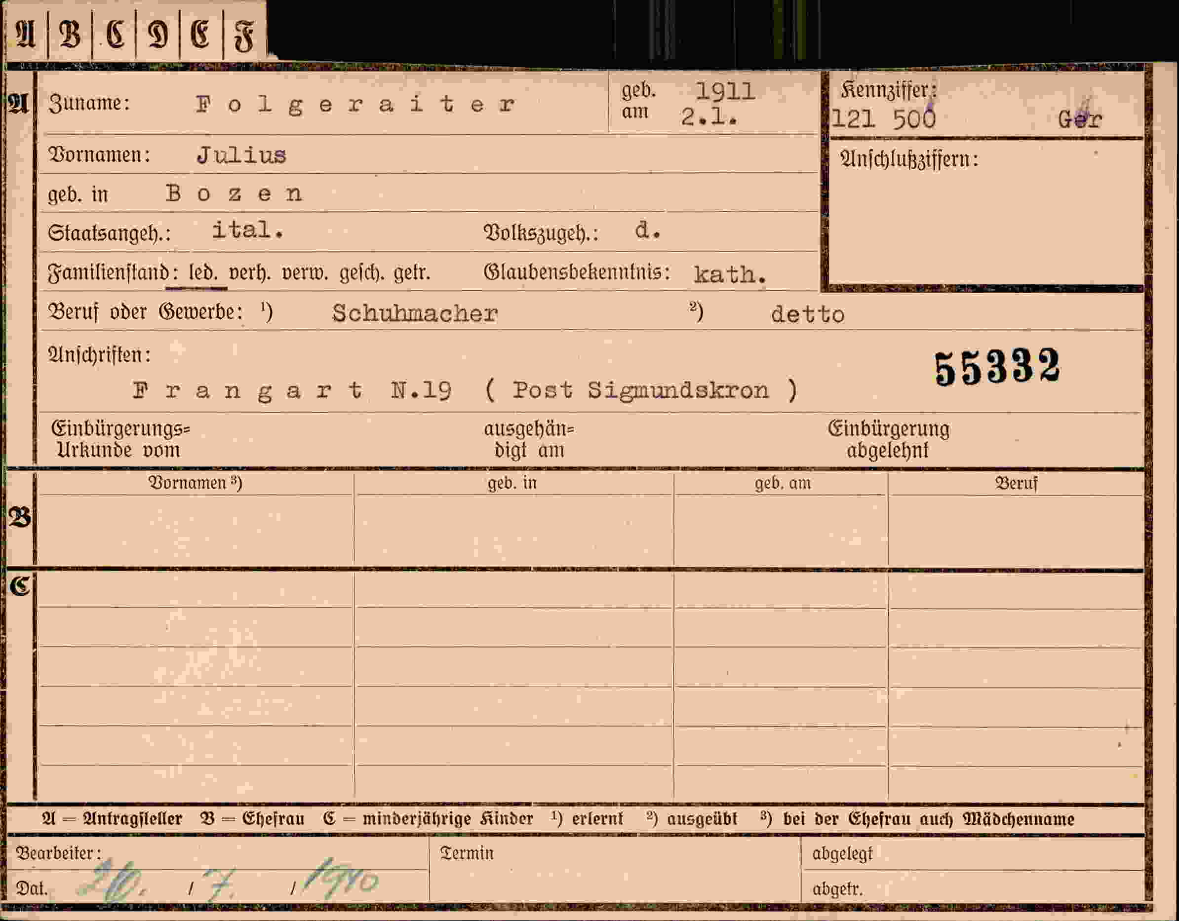 Vorderseite des Dokuments