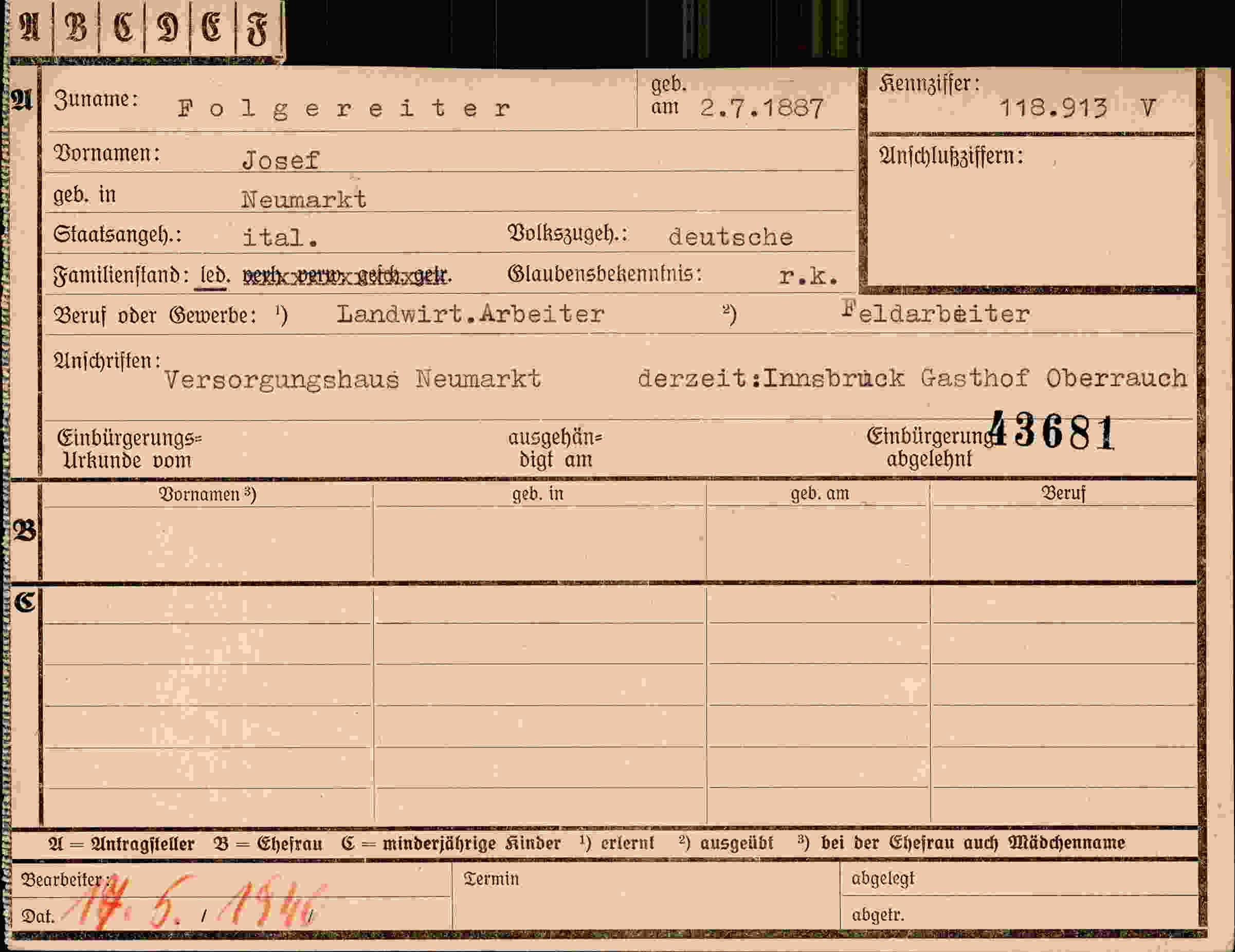 Dokument für Josef Folgereiter