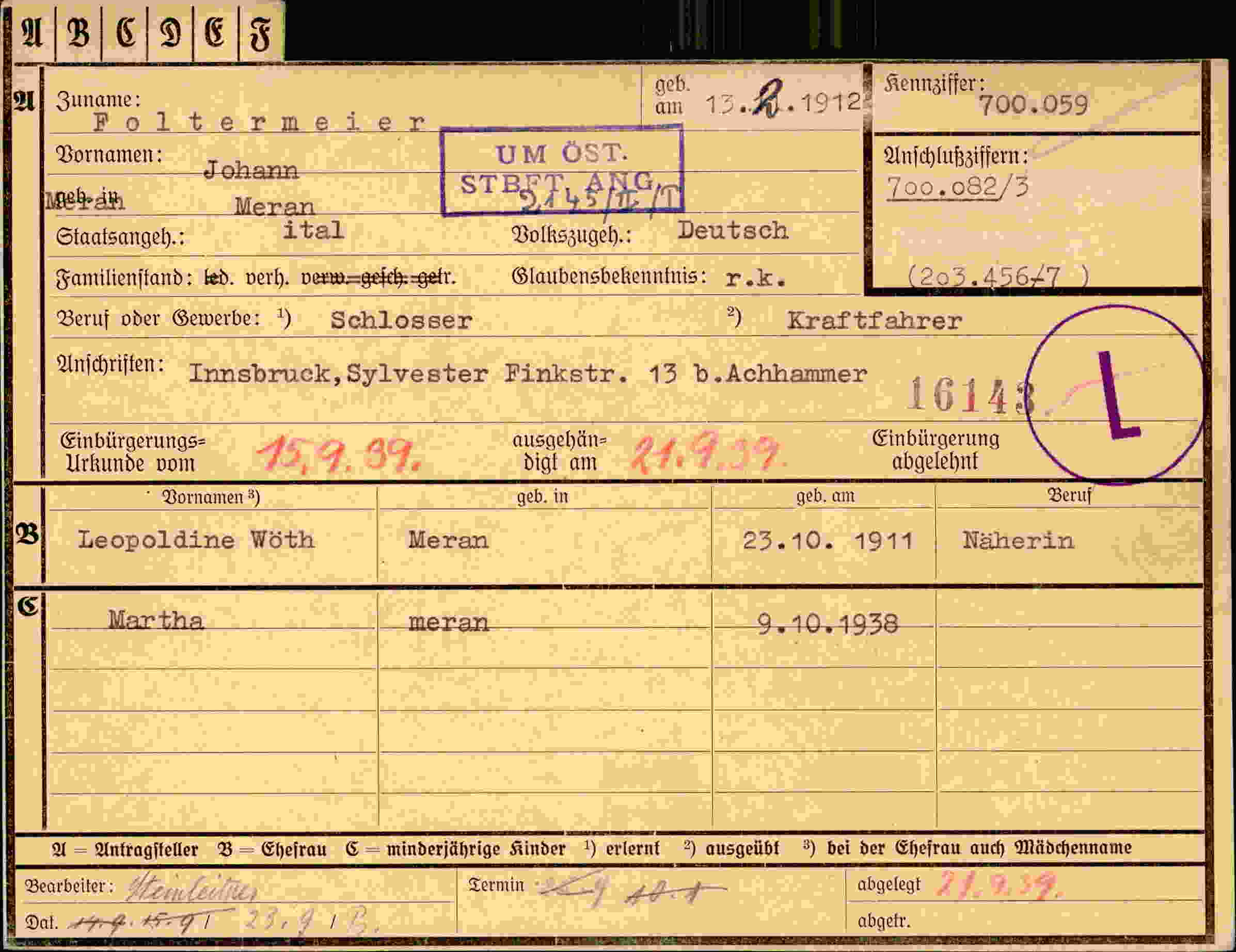 Dokument für Johann Foltermeier